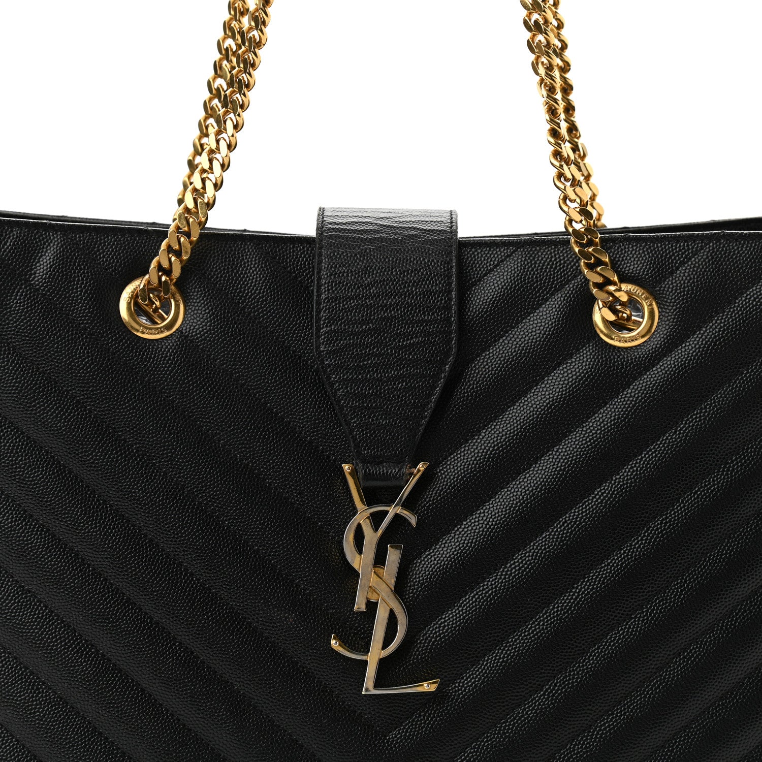 Saint Laurent Grain De Poudre Matelasse Chevron Monogram Shopping Bag Black 8 of 10