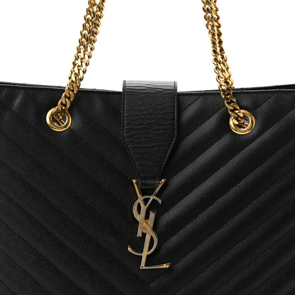 Saint Laurent Grain De Poudre Matelasse Chevron Monogram Shopping Bag Black 8 of 10