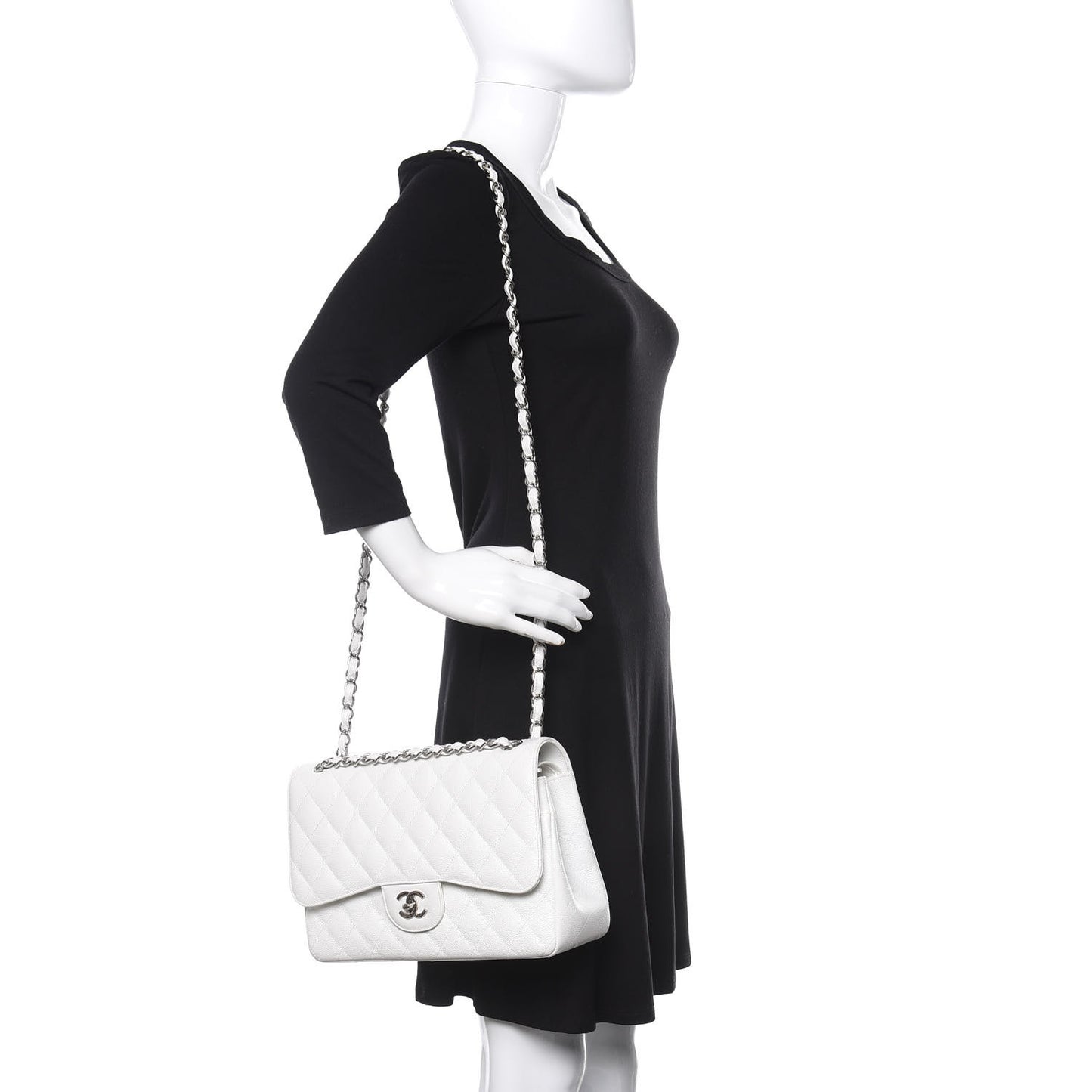 Caviar Quilted Jumbo Double Flap White