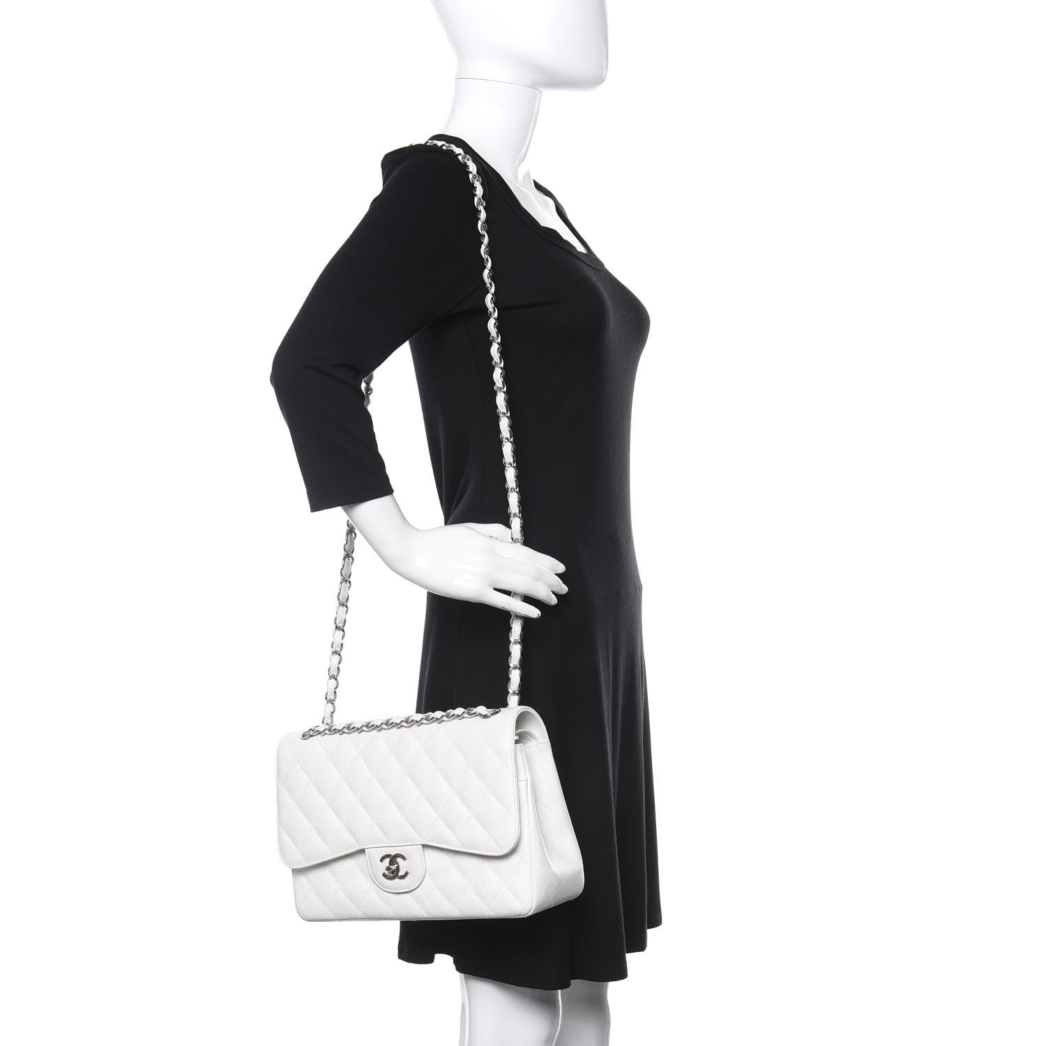 Chanel Caviar Quilted Jumbo Double Flap White 2 of 14