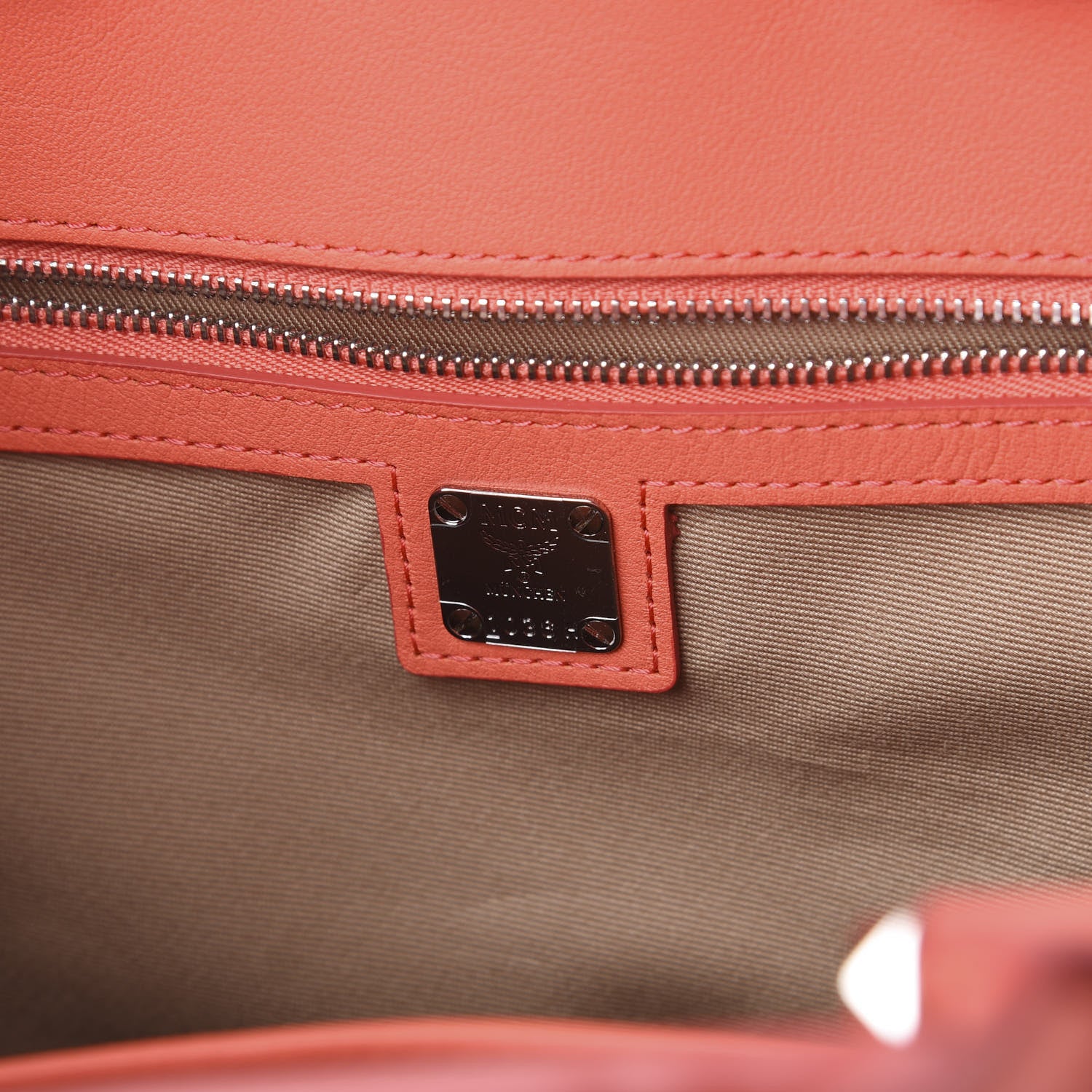 MCM Calfskin Ottomar Monogram Medium Essential Tote Hot Coral 7 of 9
