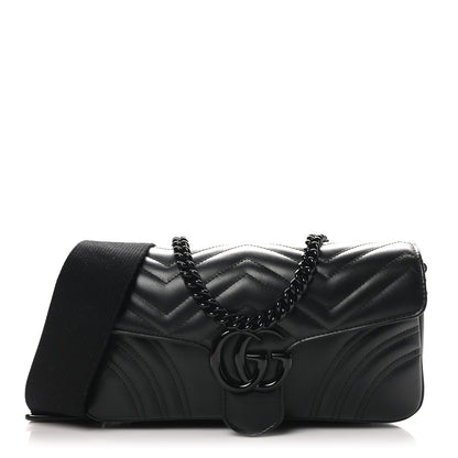 Gucci Calfskin Matelasse Monochrome GG Marmont Crossbody Shoulder Bag Black 1 of 10