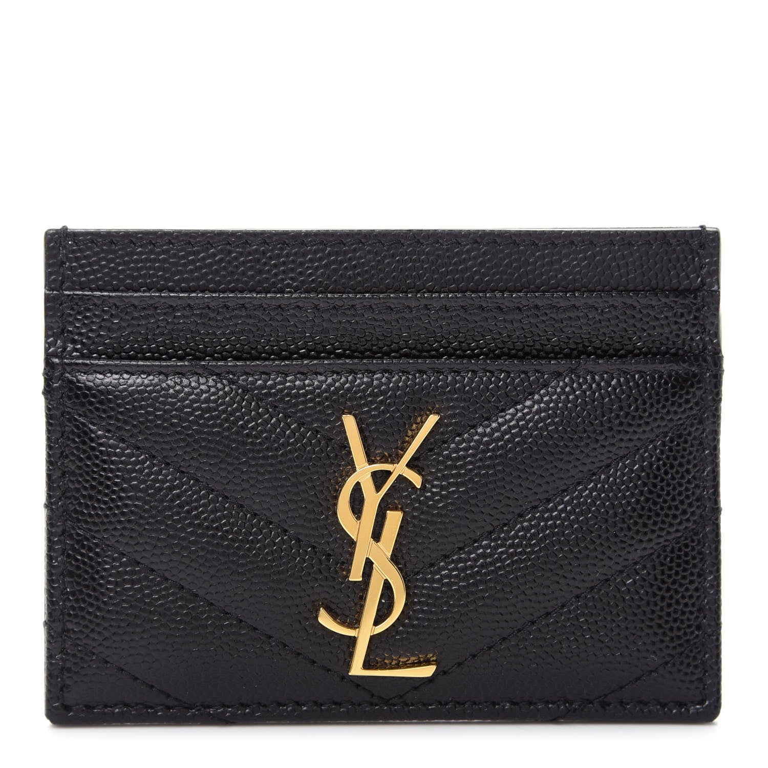 Saint Laurent Grain De Poudre Matelasse Chevron Monogram Credit Card Case Black 1 of 8
