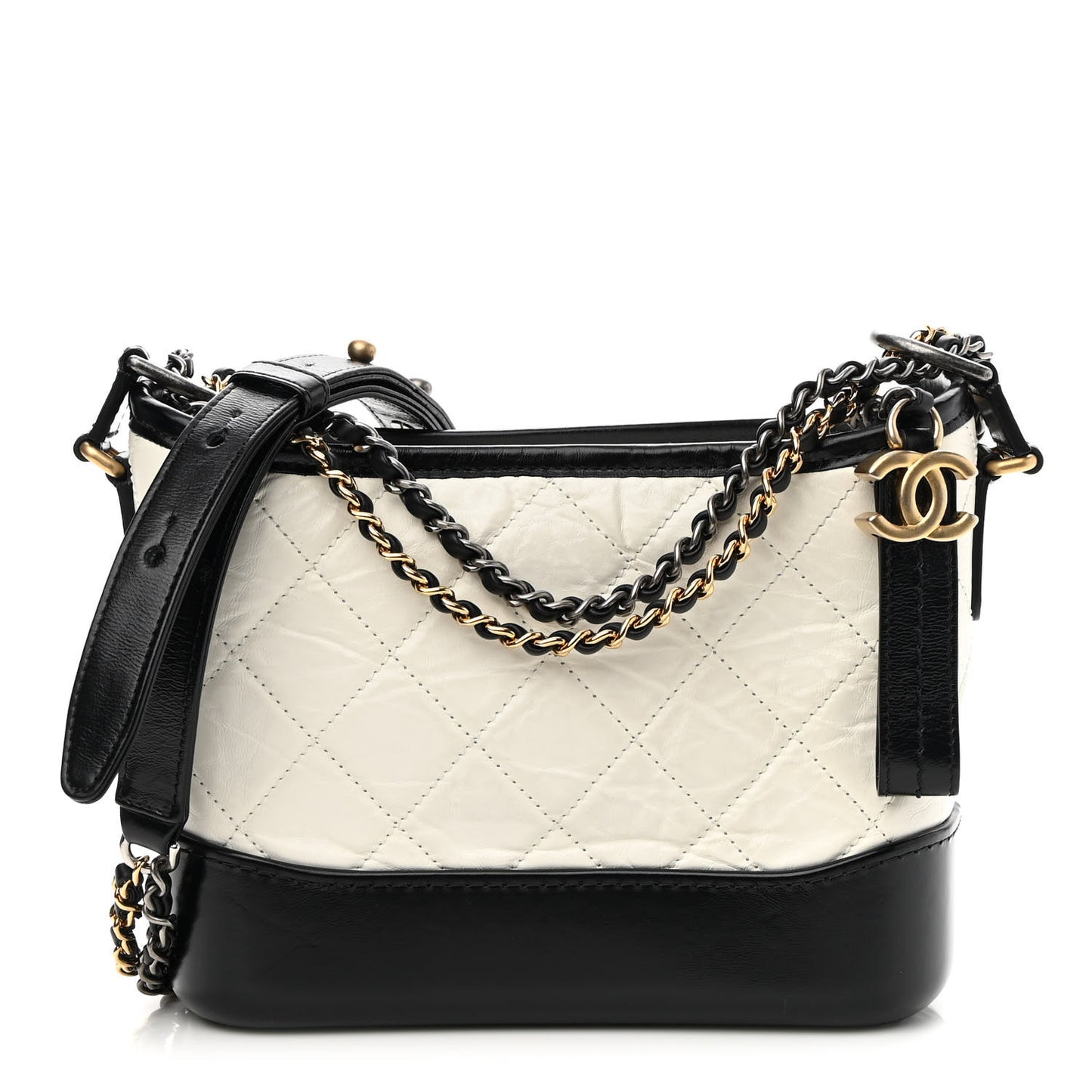 Aged Calfskin Quilted Small Gabrielle Hobo Black White