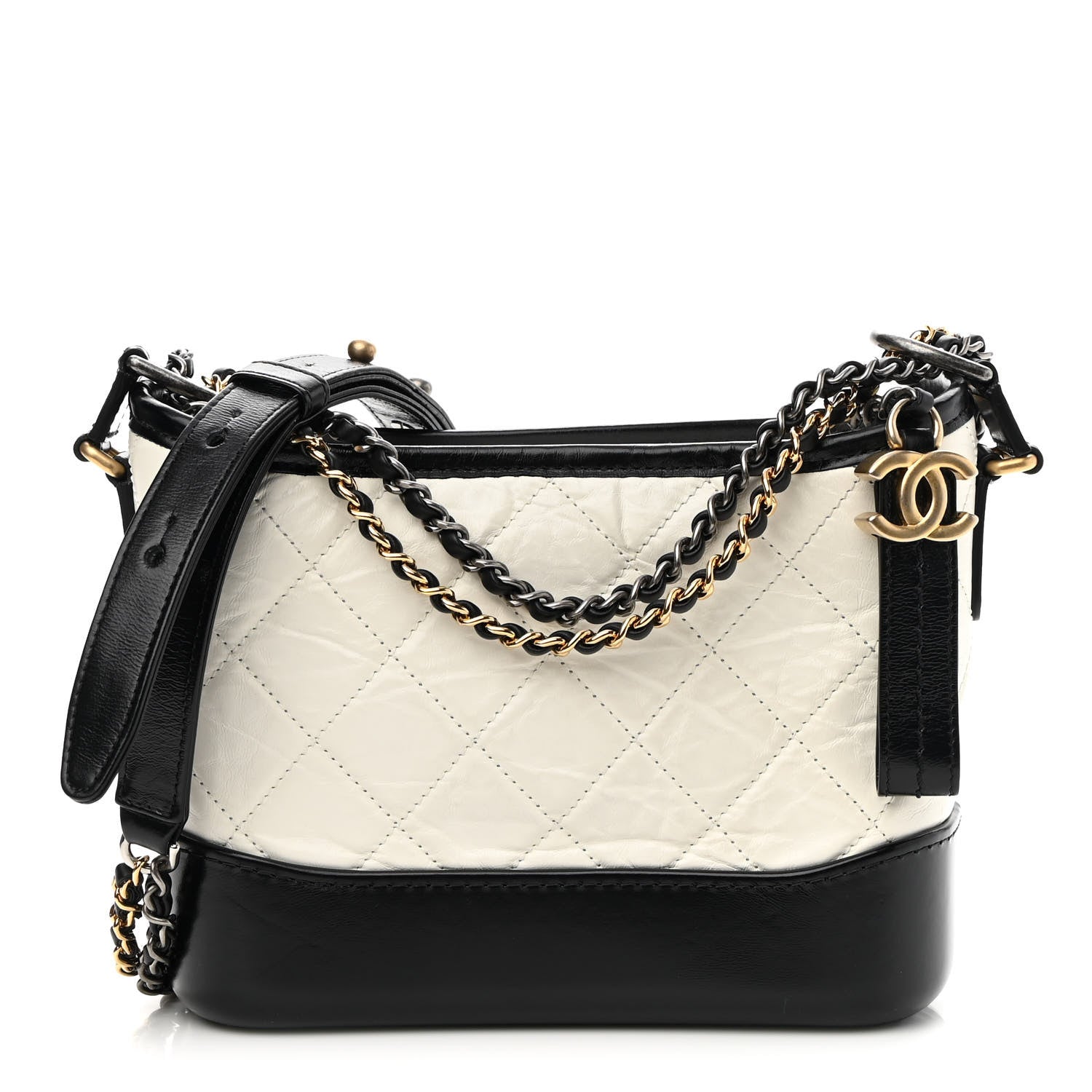 Chanel Aged Calfskin Quilted Small Gabrielle Hobo Black White 1 of 11