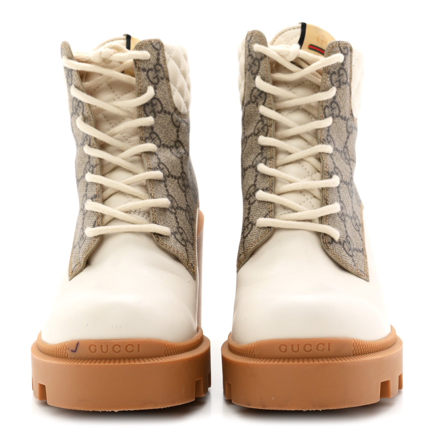 Gucci Calfskin GG Supreme Monogram Nappa Quilted Lace Up Ankle Boots  39.5 Mystic White Beige 3 of 9