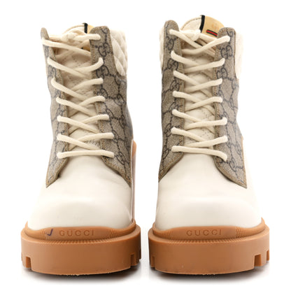 Gucci Calfskin GG Supreme Monogram Nappa Quilted Lace Up Ankle Boots  39.5 Mystic White Beige 3 of 9