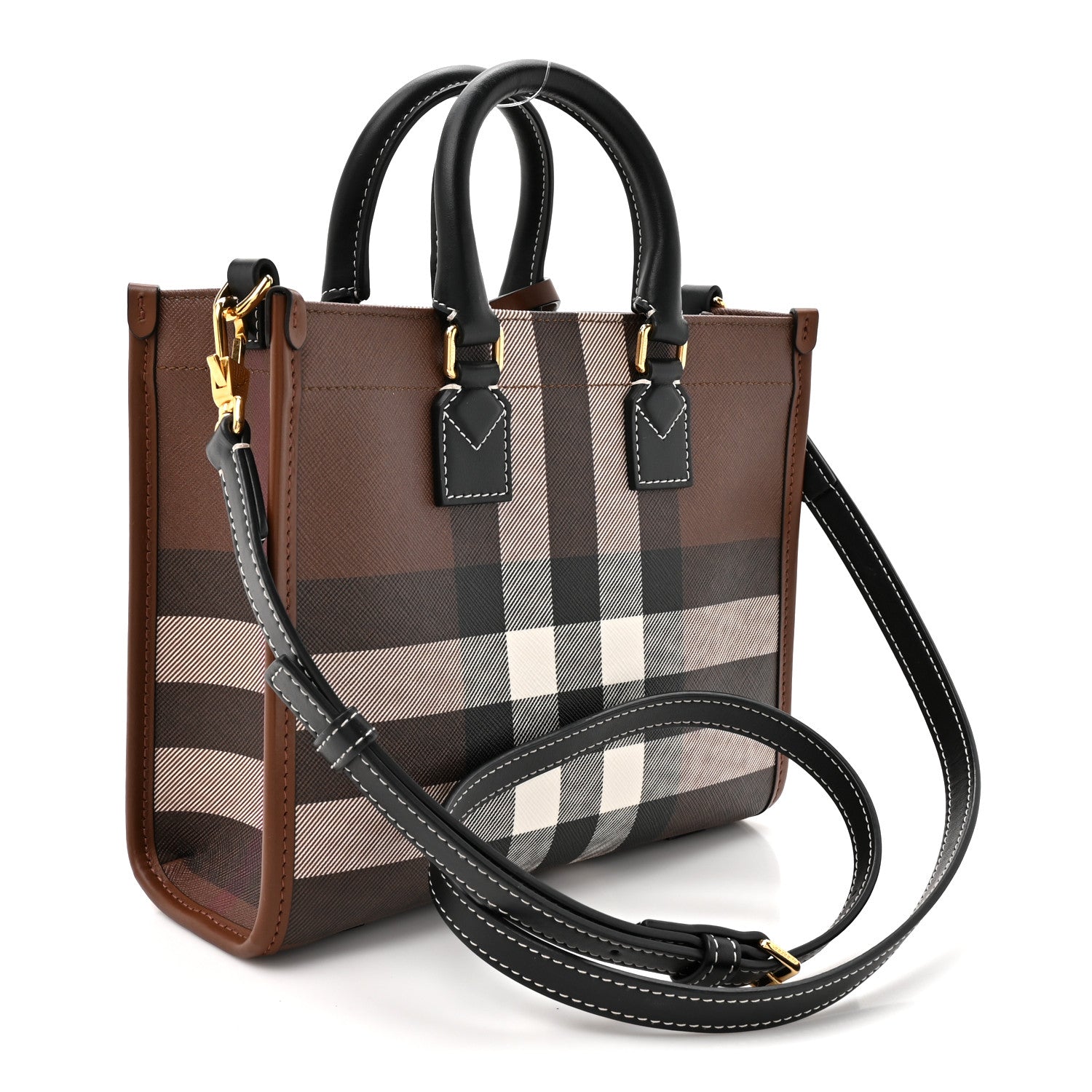 Burberry E-Canvas Check Calfskin Mini Freya Tote Dark Birch Brown 3 of 12