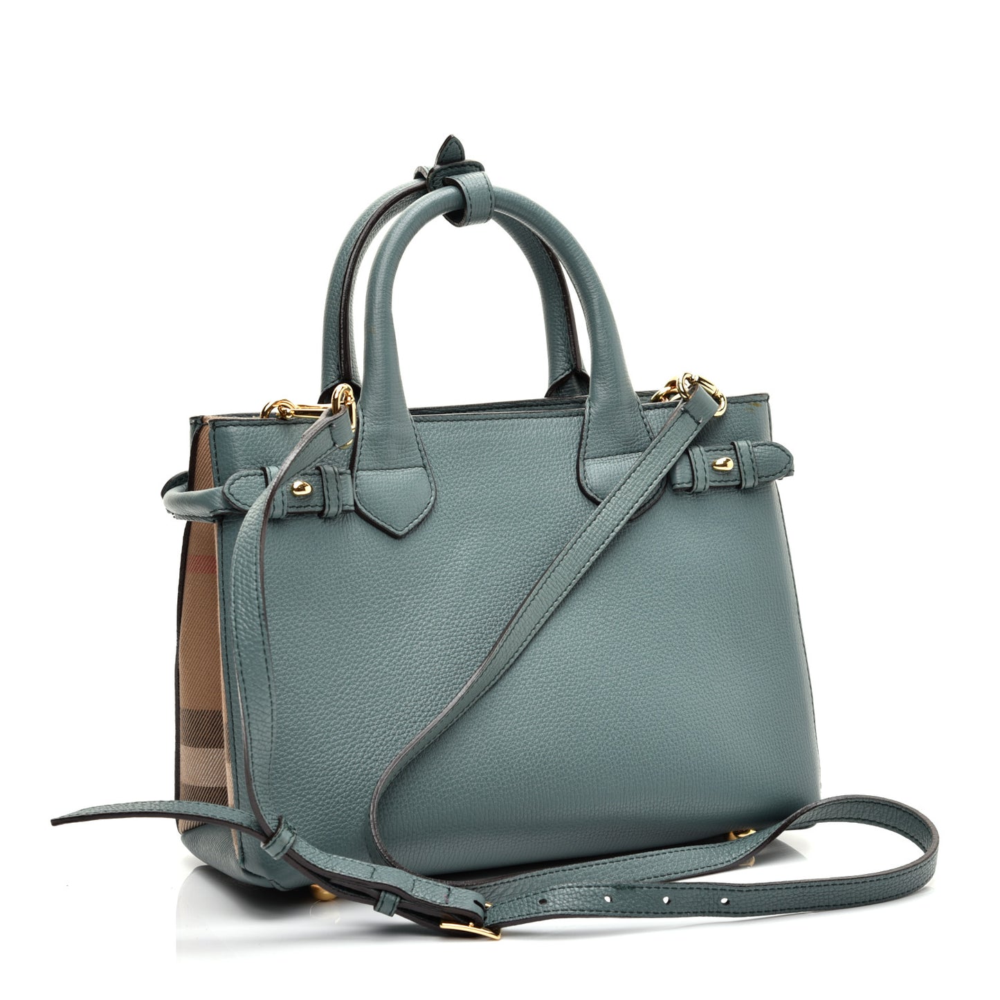 Grainy Calfskin House Check Small Banner Tote Smokey Green
