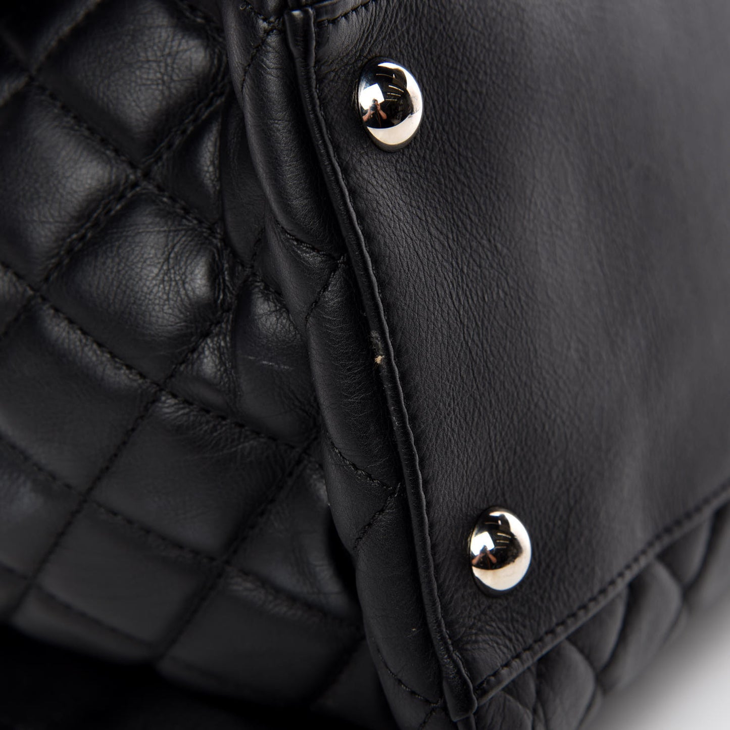 Calfskin Quilted Large Chic and Soft Shopping Tote Black