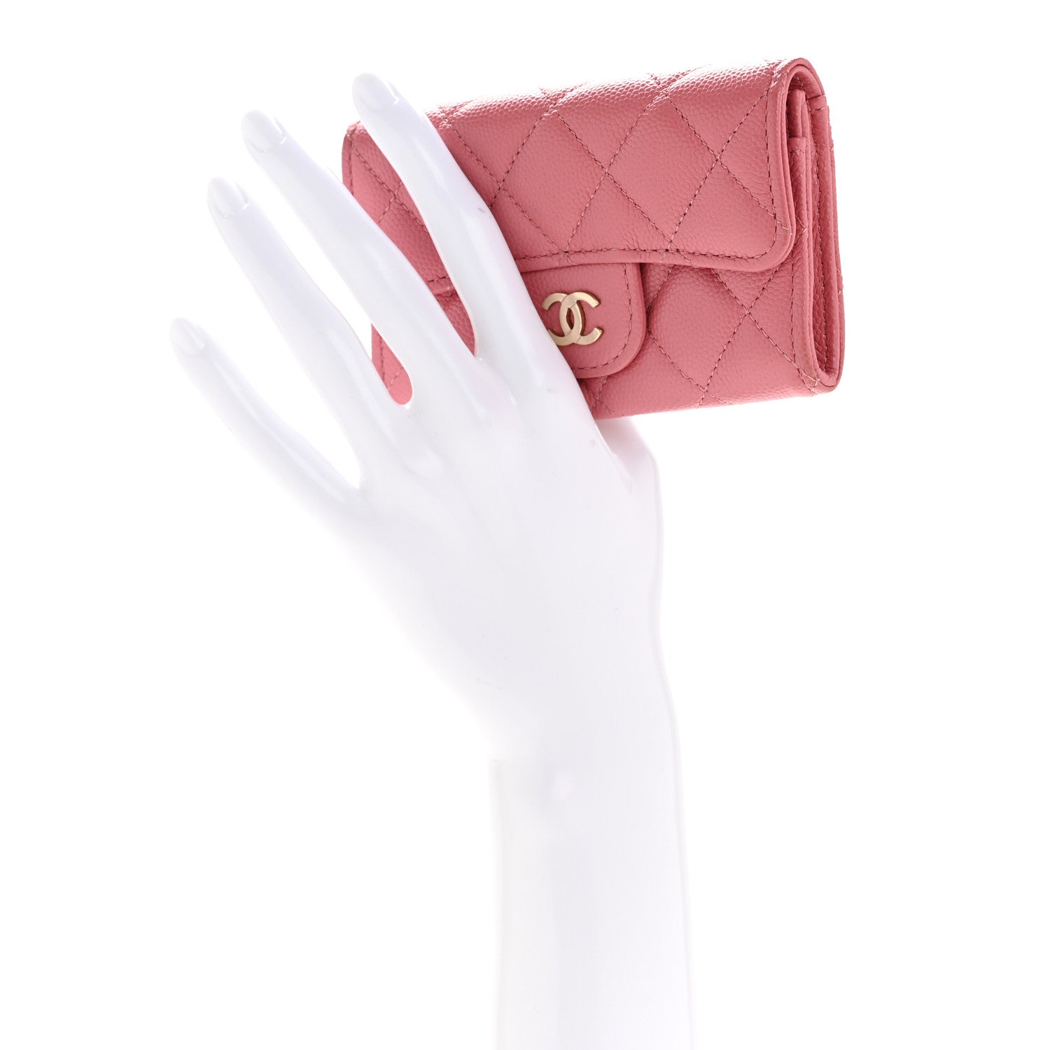 Chanel Caviar Quilted Flap Card Holder Wallet Pink 2 of 10