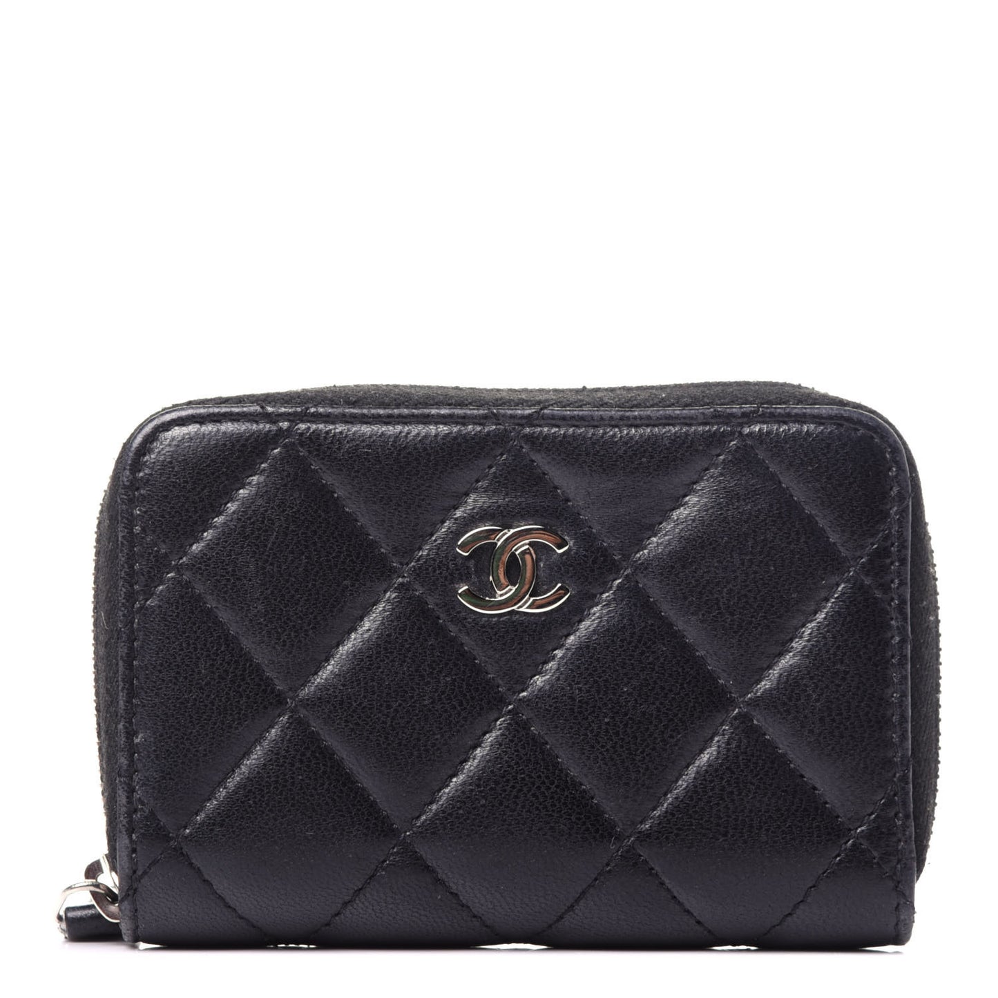 Lambskin Quilted Zip Coin Purse Black
