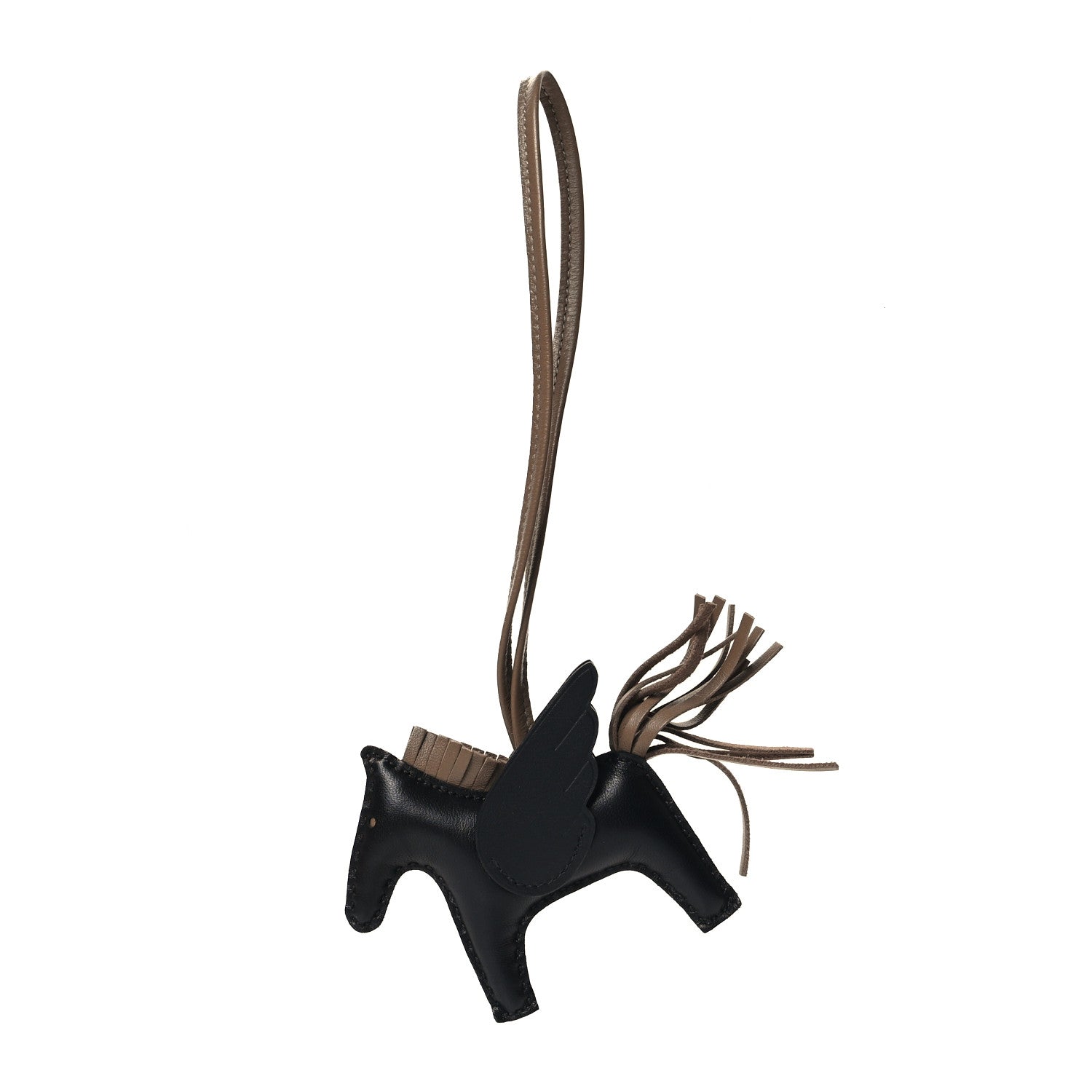 Hermes Milo Lambskin Grigri Rodeo Pegase Horse Bag Charm PM Black Etoupe 1 of 5