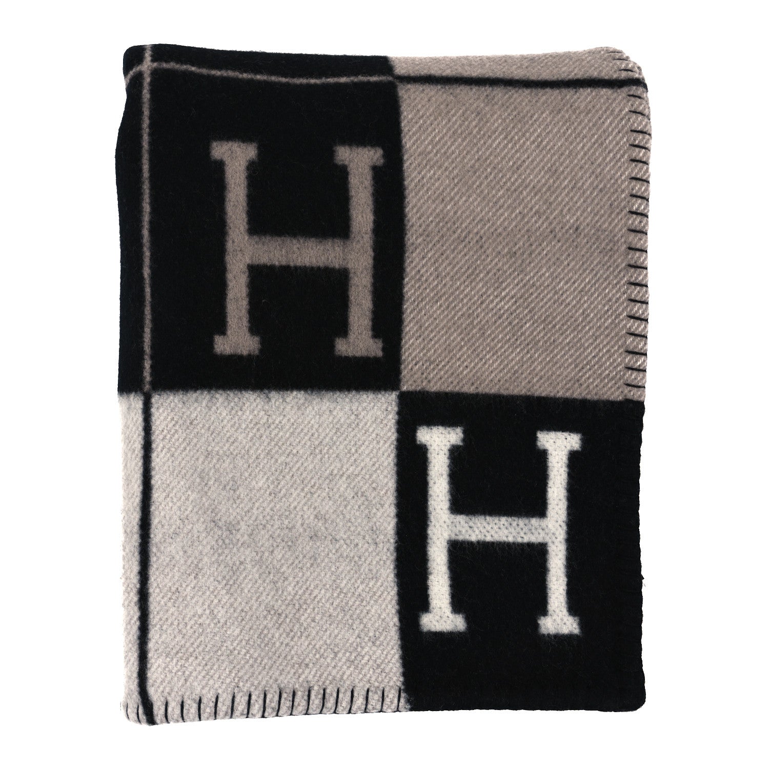Hermes Wool Cashmere Avalon III Blanket Ecru Black 1 of 3