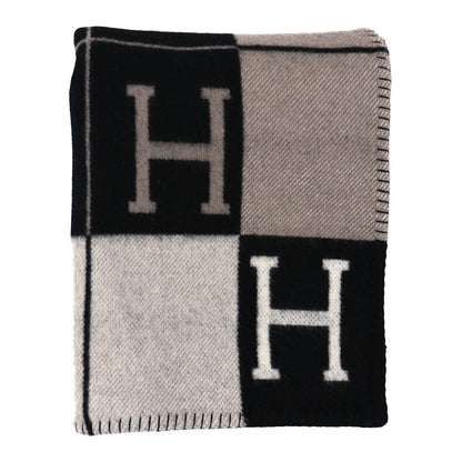 Hermes Wool Cashmere Avalon III Blanket Ecru Black 1 of 3