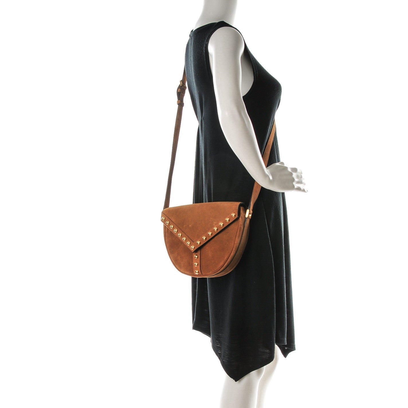 Suede Y Studs Satchel Light Ochre