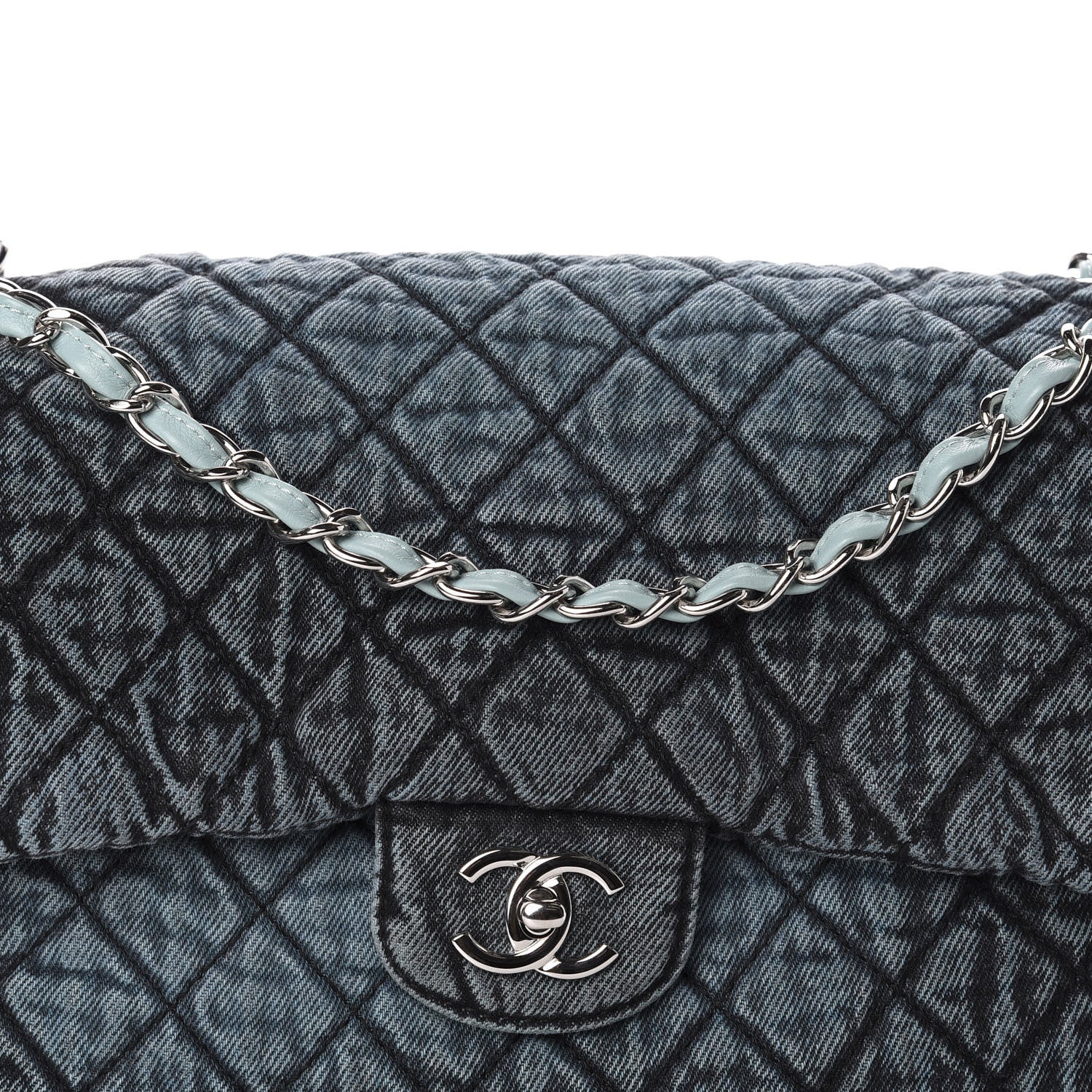 Chanel Denim Quilted Denimpression Flap Green Blue 11 of 11