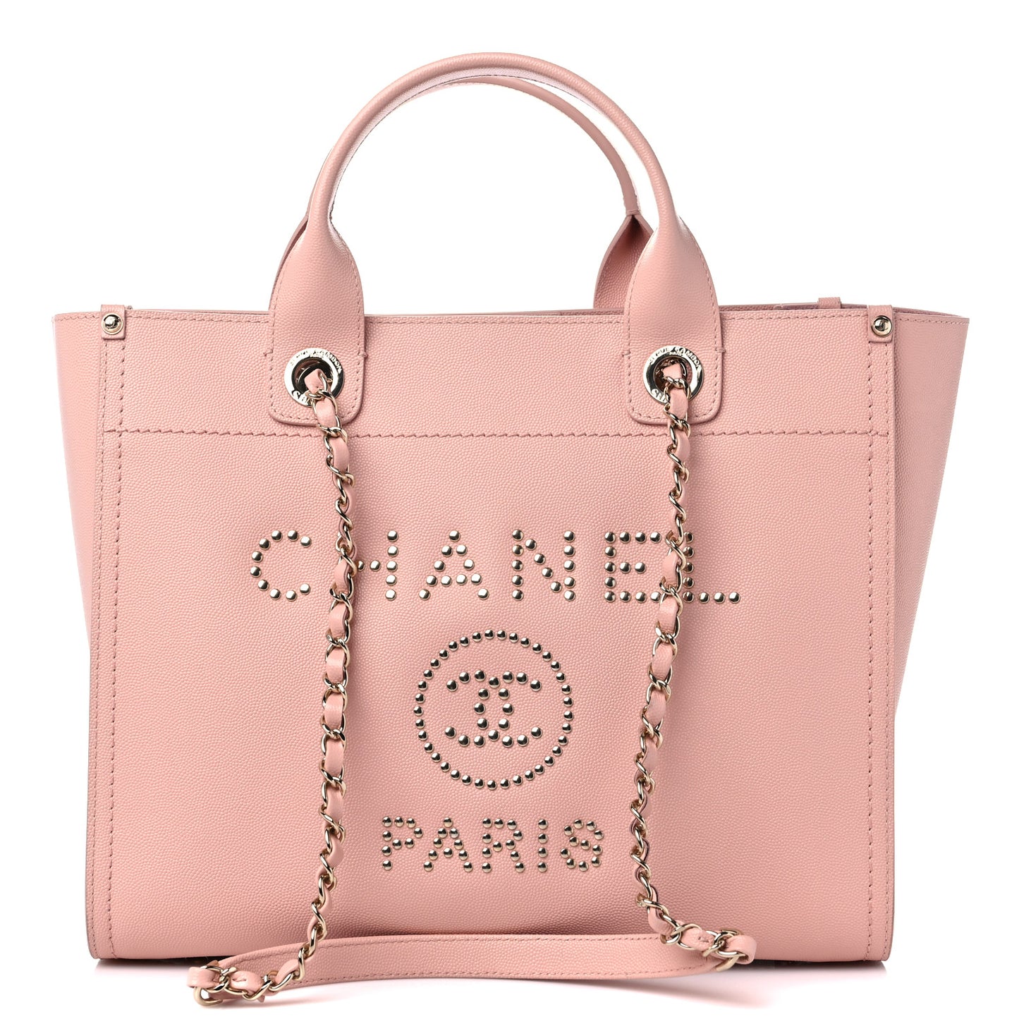 Caviar Small Studded Deauville Tote Light Pink
