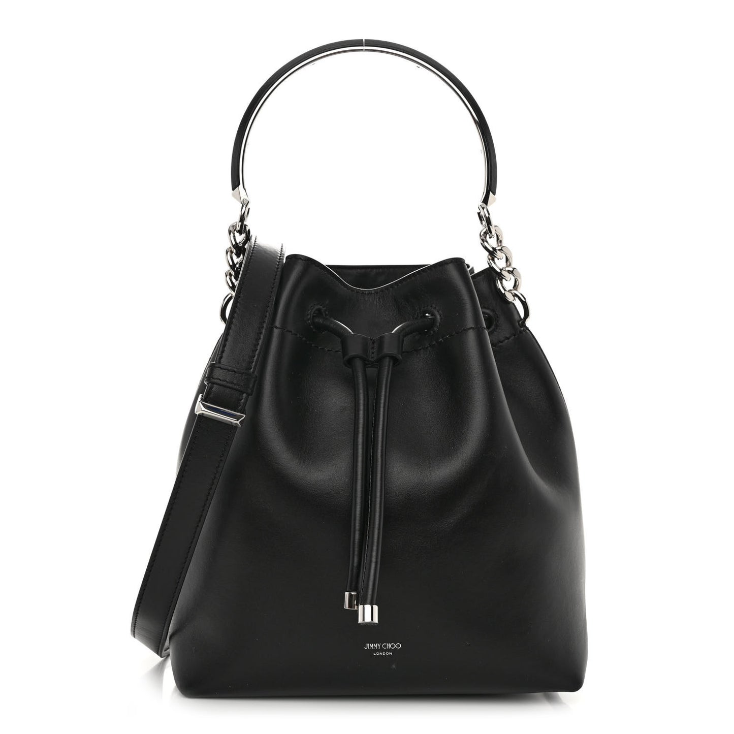 Smooth Shiny Calfskin Bon Bon Bucket Bag Black
