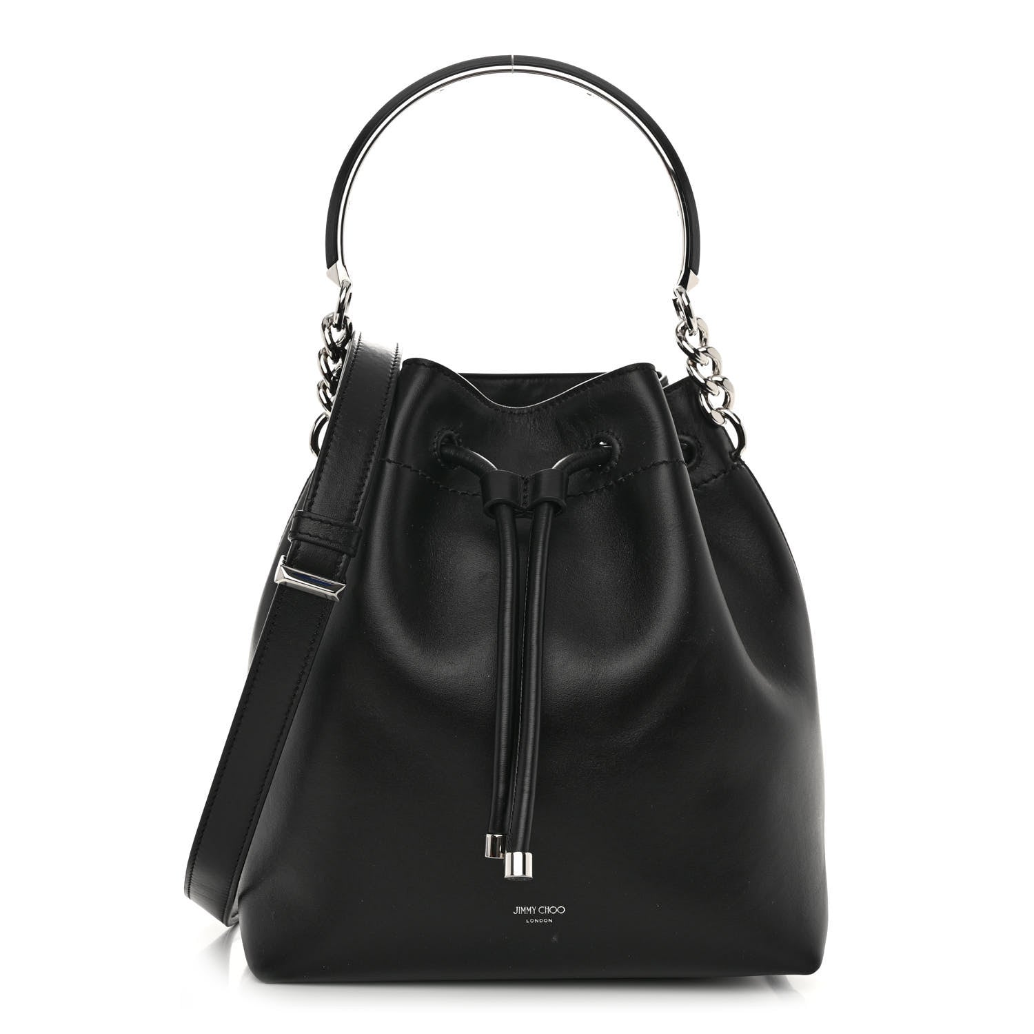 Jimmy Choo Smooth Shiny Calfskin Bon Bon Bucket Bag Black 1 of 10