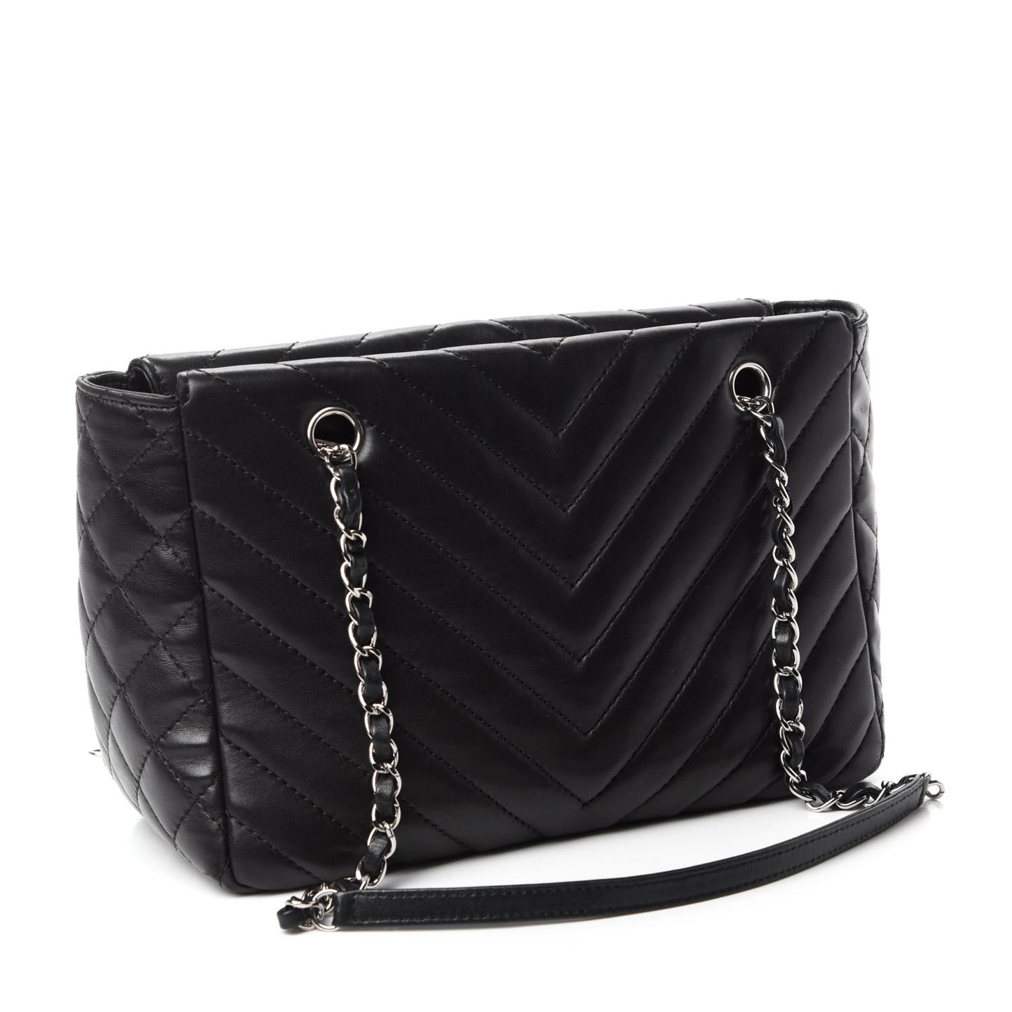 Lambskin Surpique Chevron Small Tote Black
