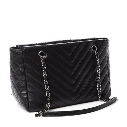 Chanel Lambskin Surpique Chevron Small Tote Black 3 of 10