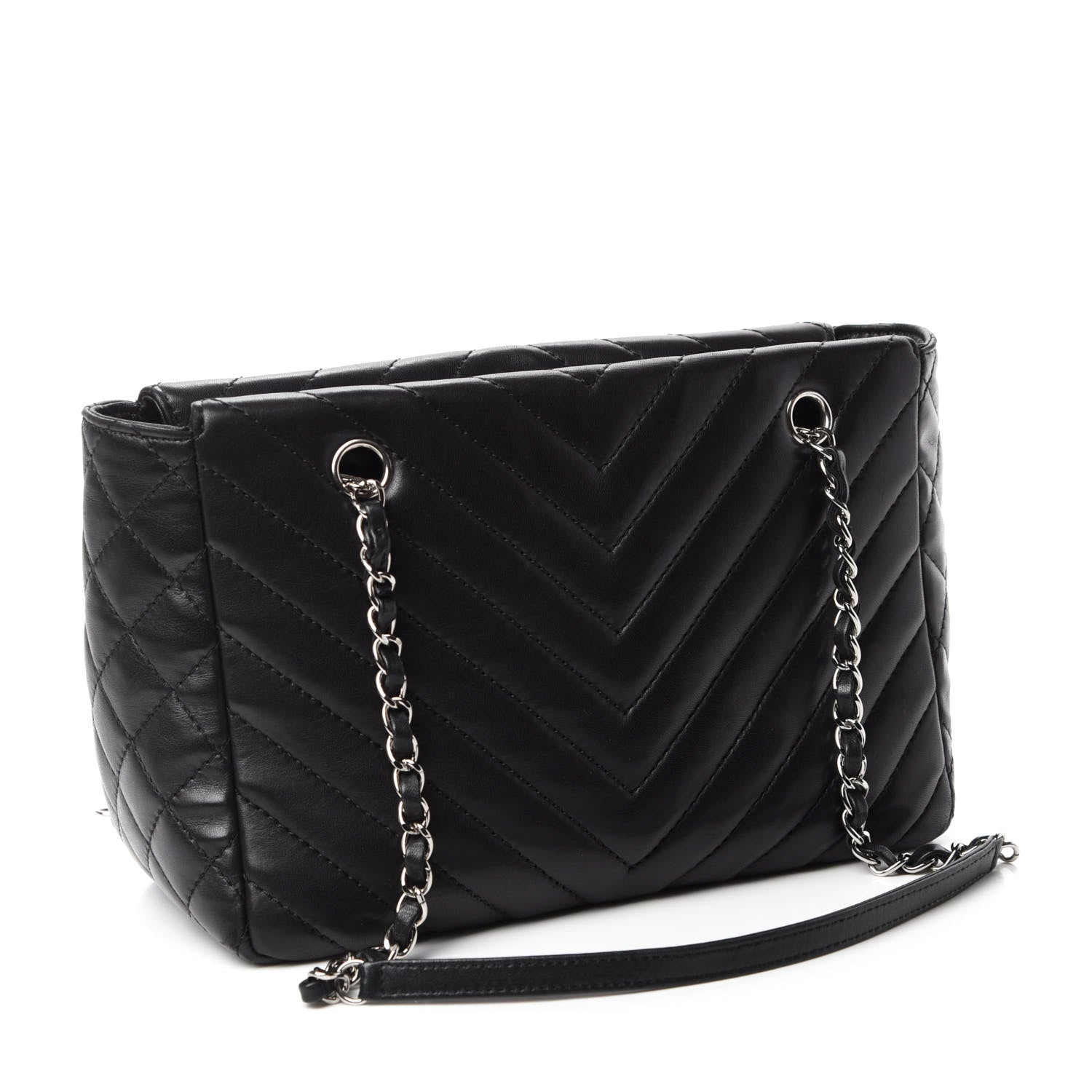 Chanel Lambskin Surpique Chevron Small Tote Black 3 of 10