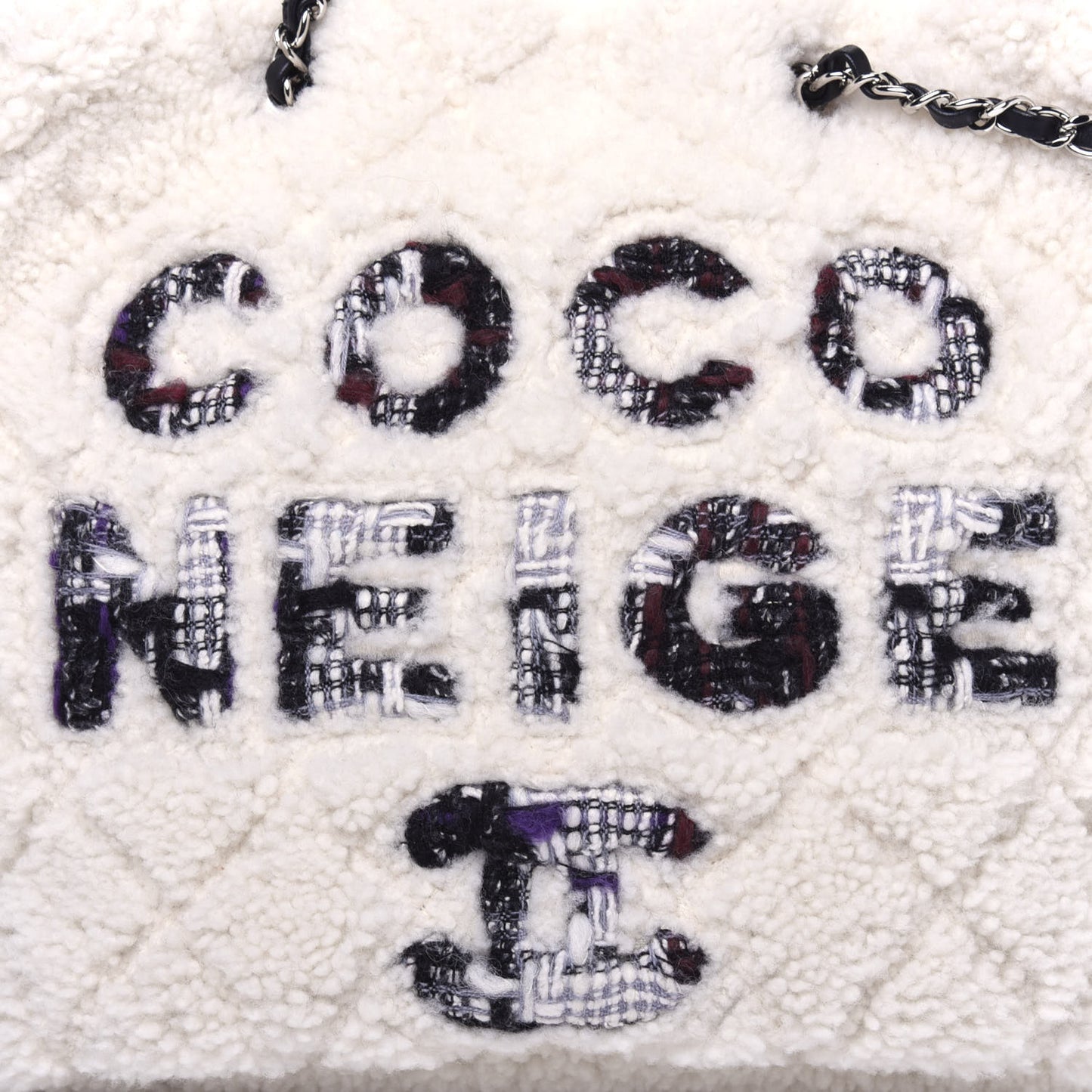 Shearling Sheepskin Tweed Large Coco Neige Tote White Black