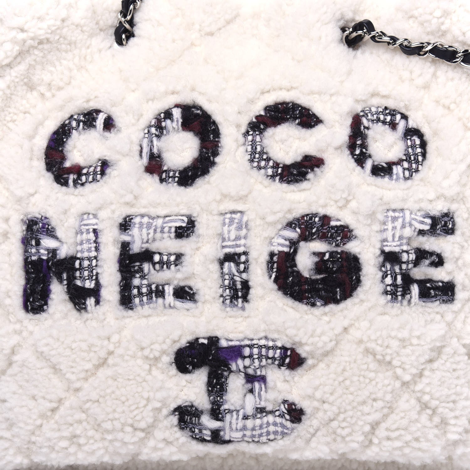 Chanel Shearling Sheepskin Tweed Large Coco Neige Tote White Black 11 of 11