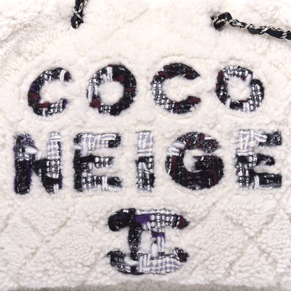 Chanel Shearling Sheepskin Tweed Large Coco Neige Tote White Black 11 of 11