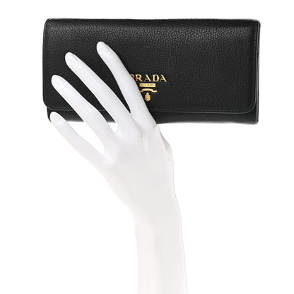 Prada Vitello Grain Continental Flap Wallet Black 3 of 8