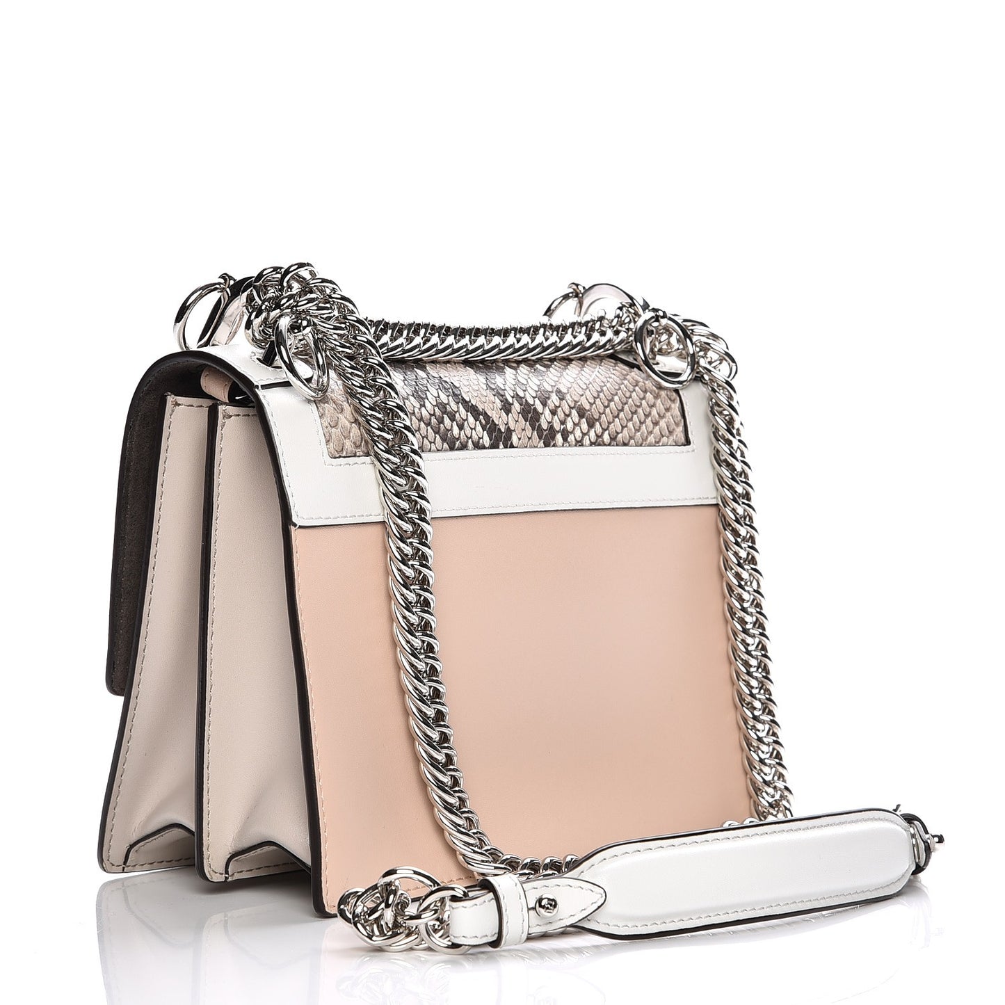 Snakeskin Vitello Liberty Studded Small Kan I Shoulder Bag White