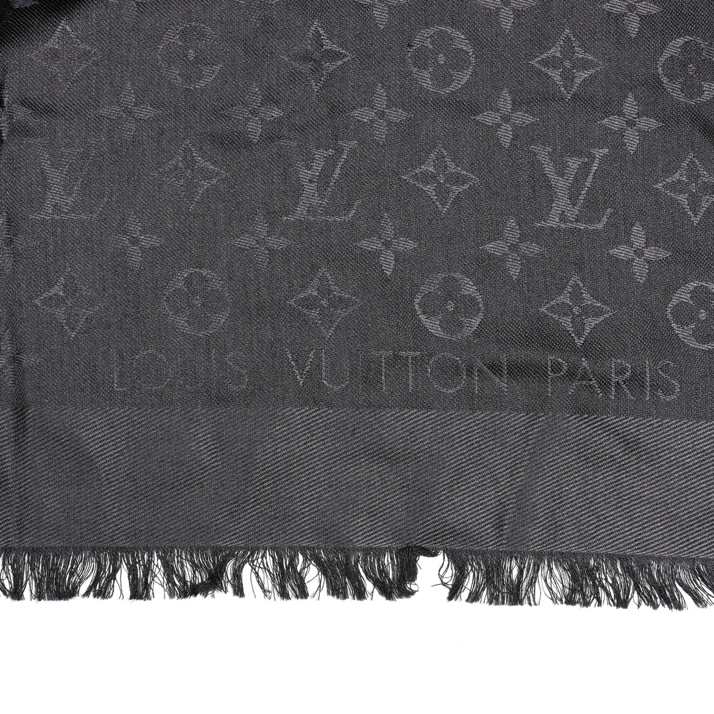 Silk Wool Monogram Shawl Charcoal Grey
