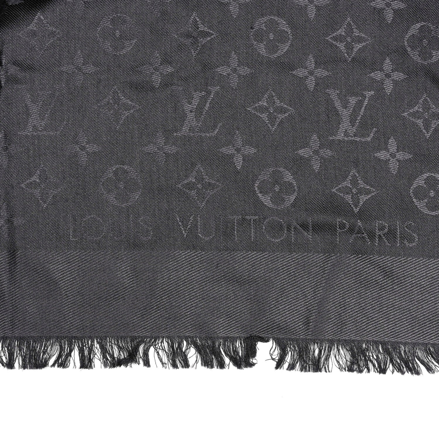 Louis Vuitton Silk Wool Monogram Shawl Charcoal Grey 2 of 3