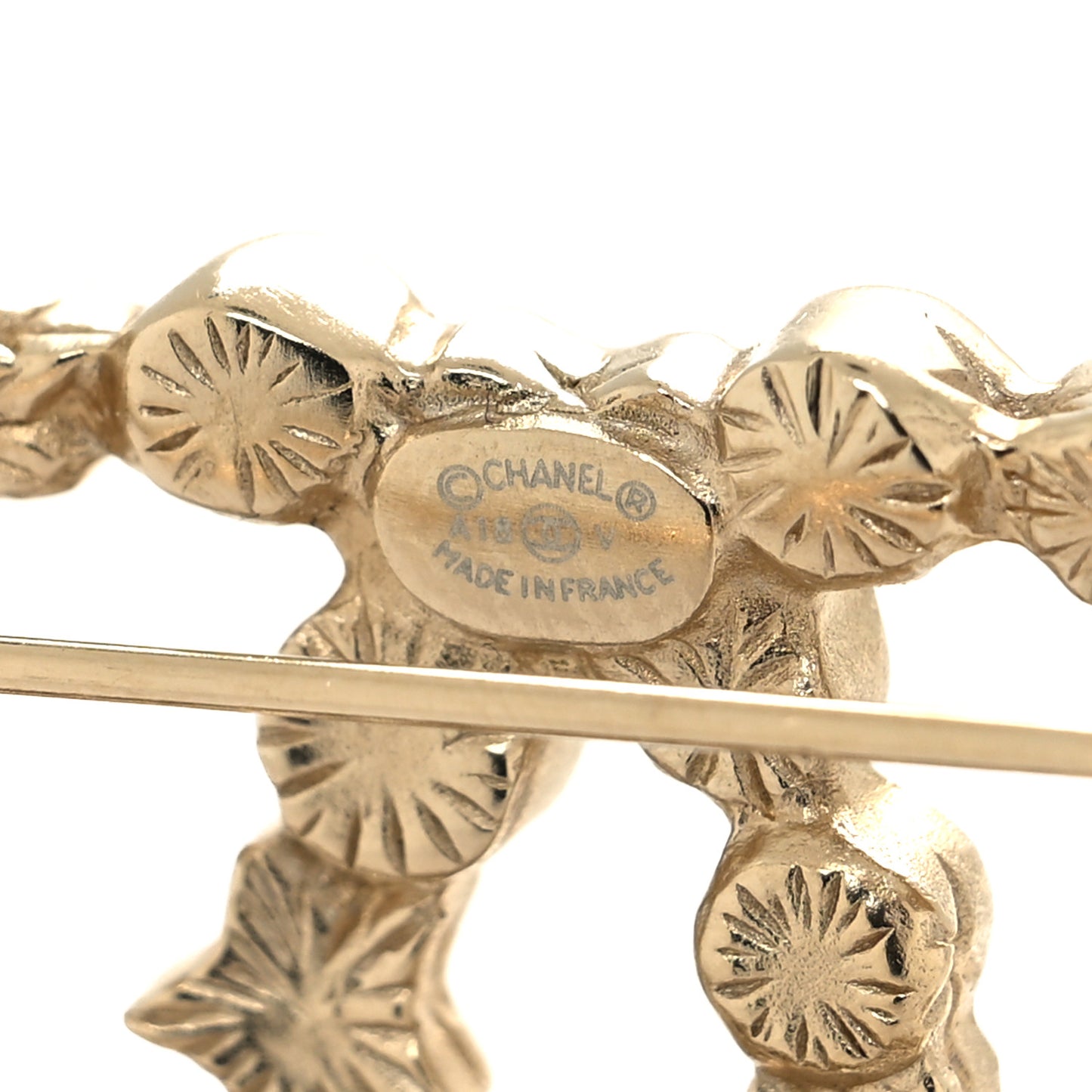 Metal Pearl Chain Fringe CC Brooch Gold