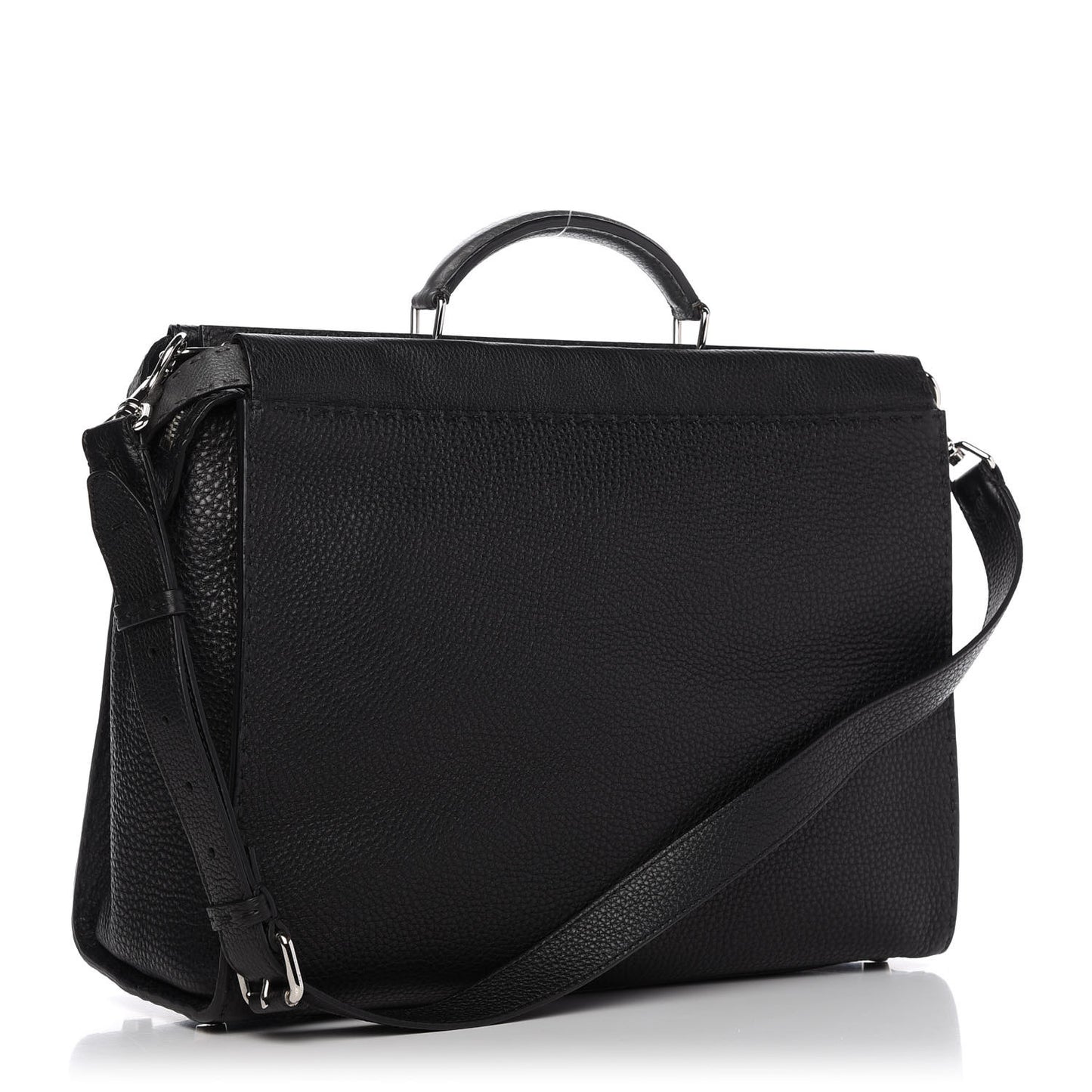 Cuoio Romano Selleria Fendi Stamp Patch Large Mens Peekaboo Iconic Essential Satchel Black Grigio
