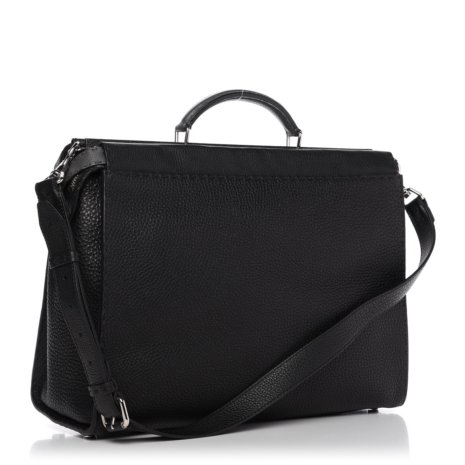 Fendi Cuoio Romano Selleria Fendi Stamp Patch Large Mens Peekaboo Iconic Essential Satchel Black Grigio 3 of 10