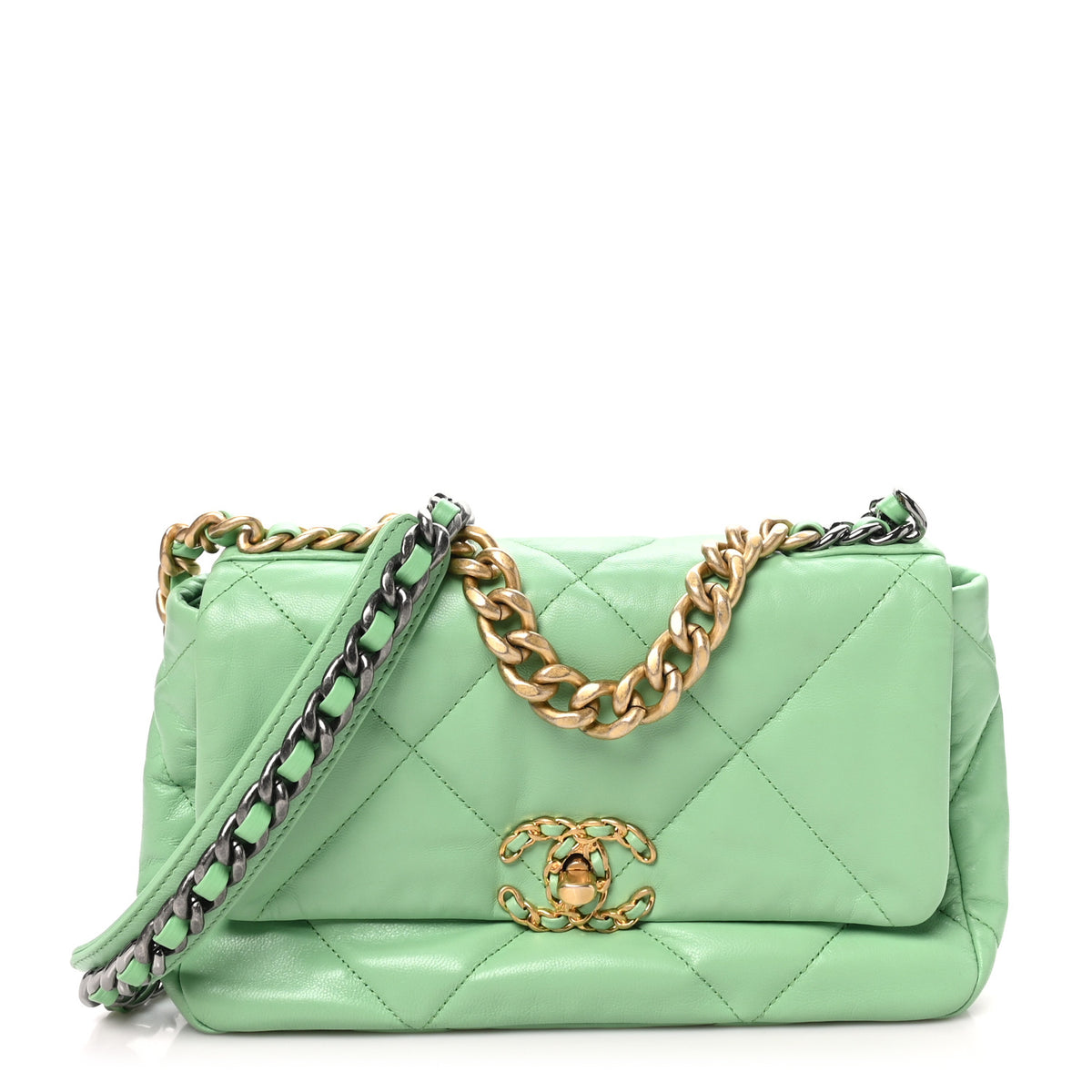 Chanel Goatskin Quilted Medium Chanel 19 Flap Light Green 1 of 10