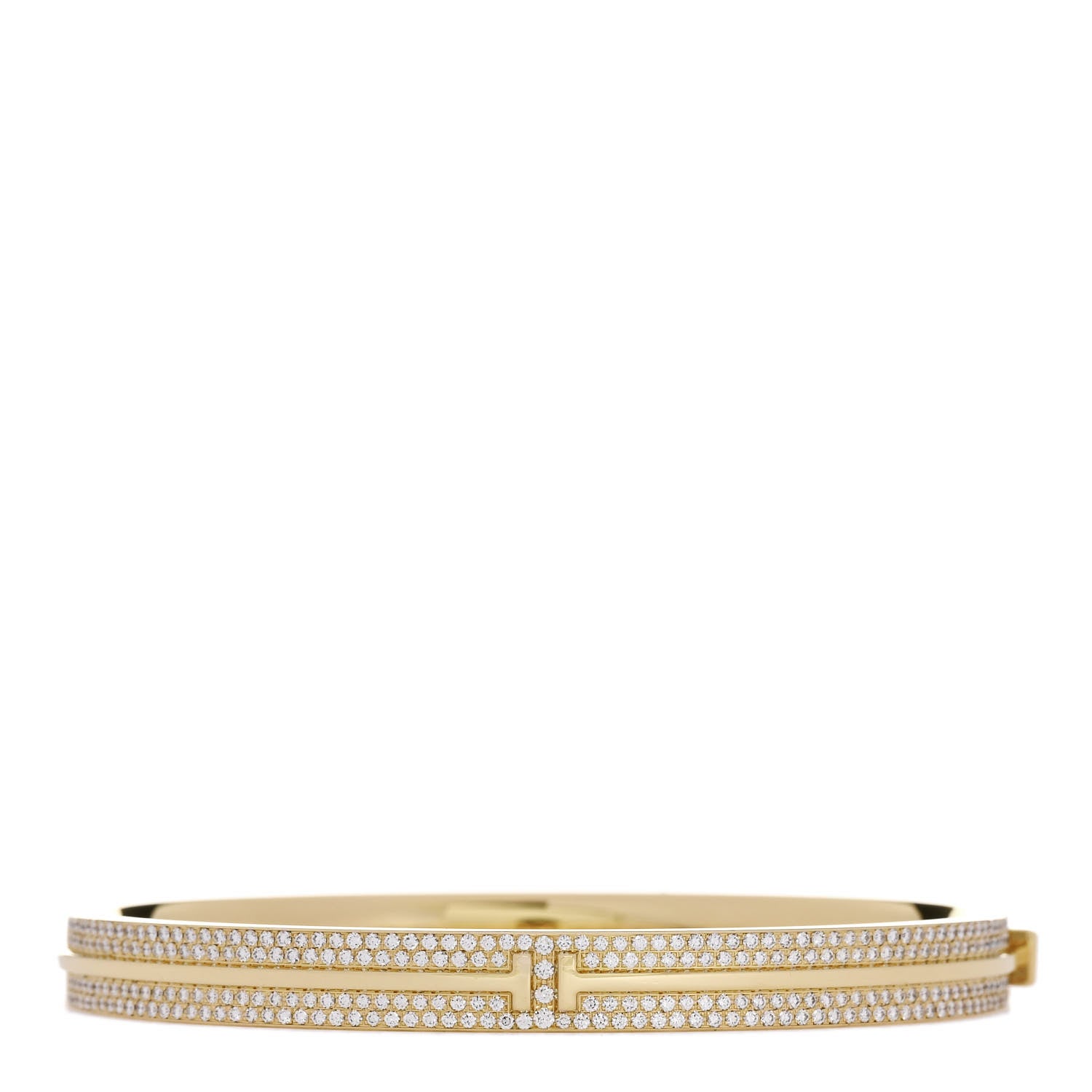 Tiffany 18K Yellow Gold Diamond T Hinged Pave Bracelet 1 of 4