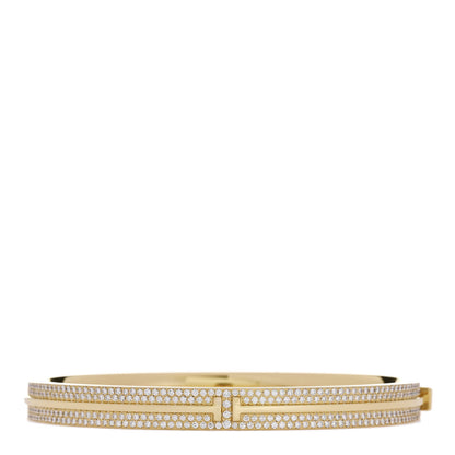 Tiffany 18K Yellow Gold Diamond T Hinged Pave Bracelet 1 of 4