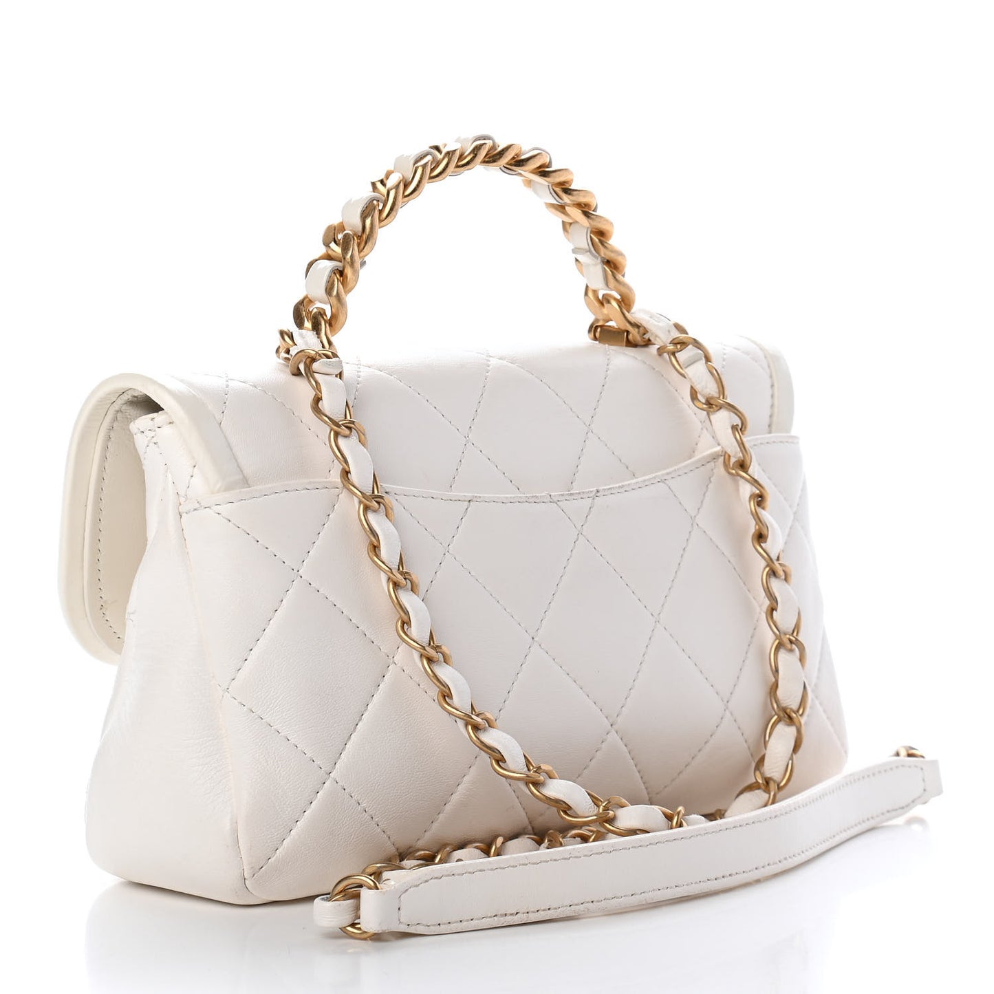Lambskin Quilted Small La Parisienne Top Handle Flap White