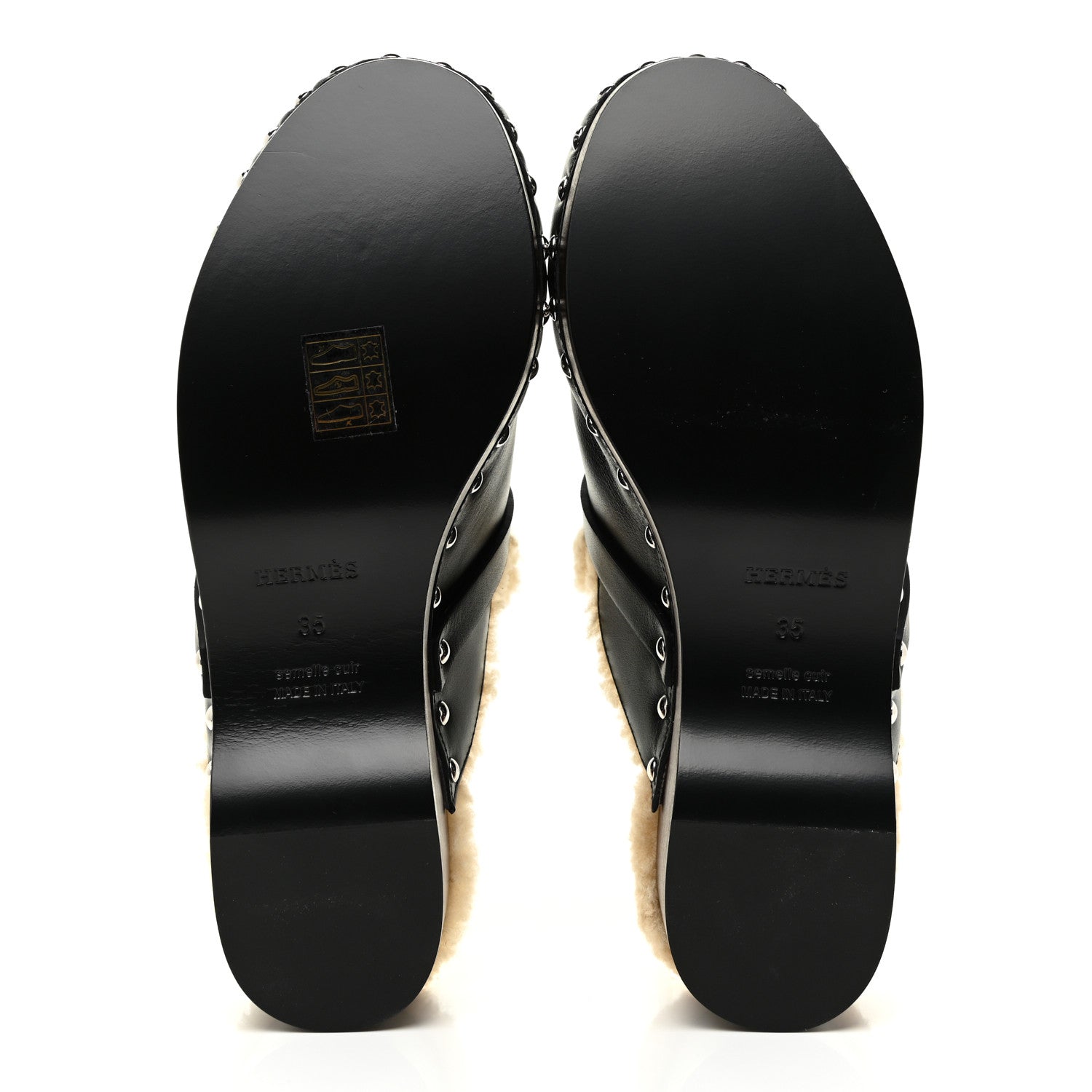 Hermes Calfskin Wool Carlotta Mules 35 Black 5 of 8