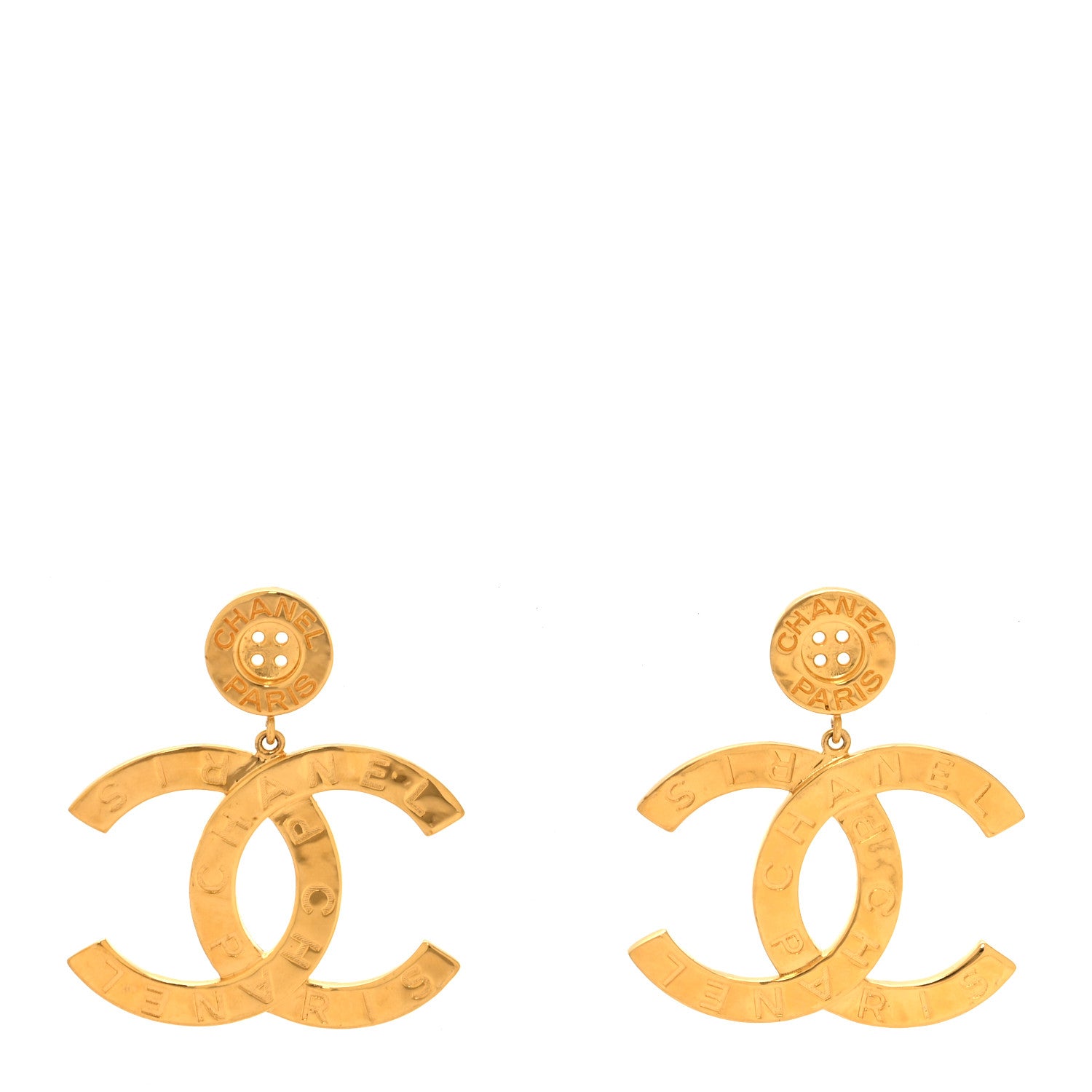 Chanel Metal Large Paris Button Earrings Gold 1 of 4