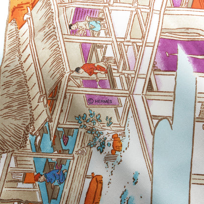 Hermes Silk Les Artisans D'Scarf 90 Orange Ciel Fuchsia 6 of 9