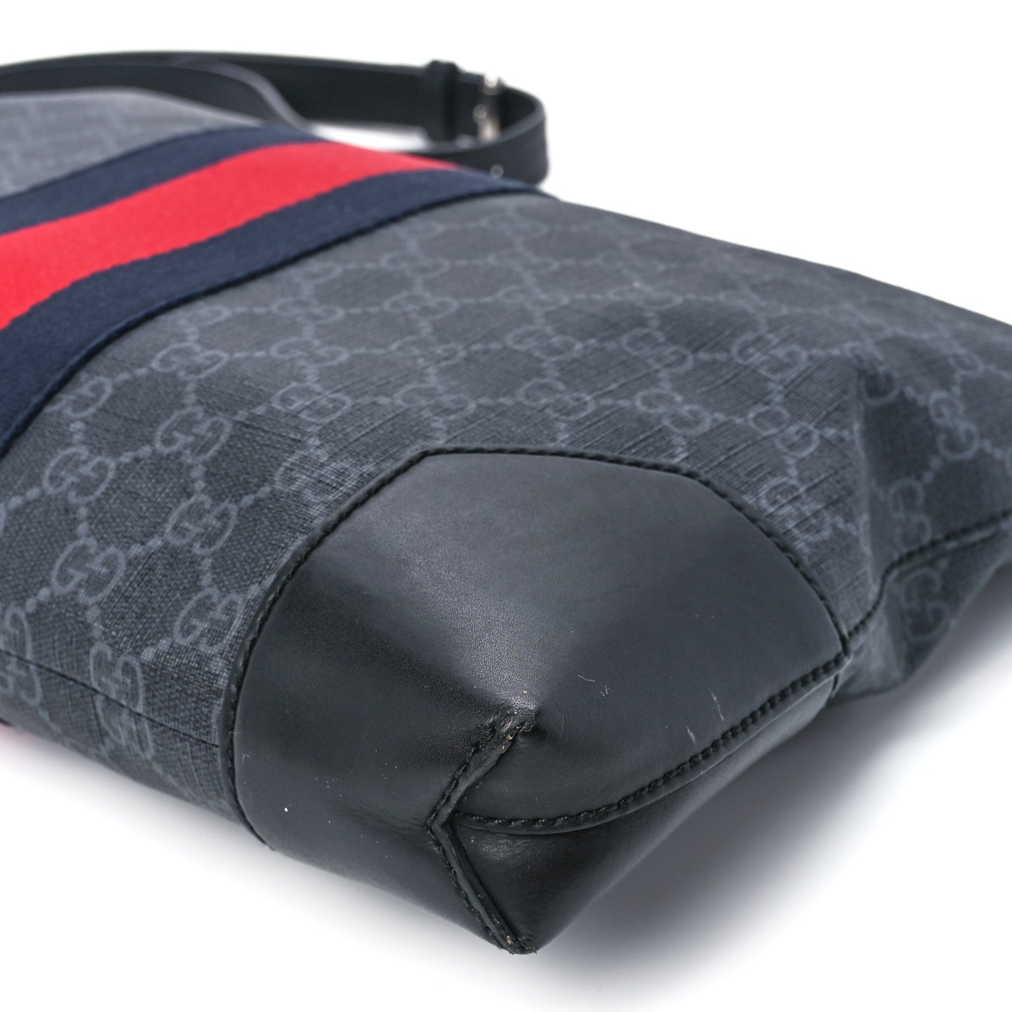 Soft GG Supreme Monogram Appia Calfskin Web East West Messenger Bag Black Grey