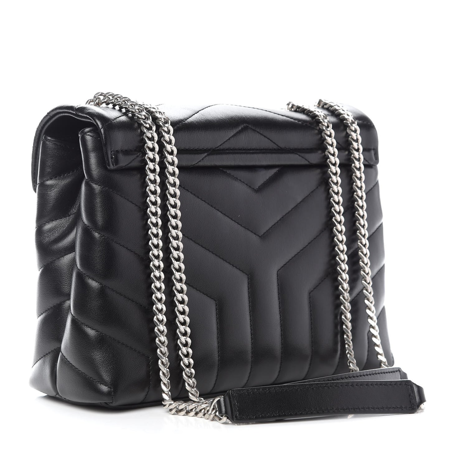 Calfskin Y Quilted Monogram Small Loulou Chain Satchel Black