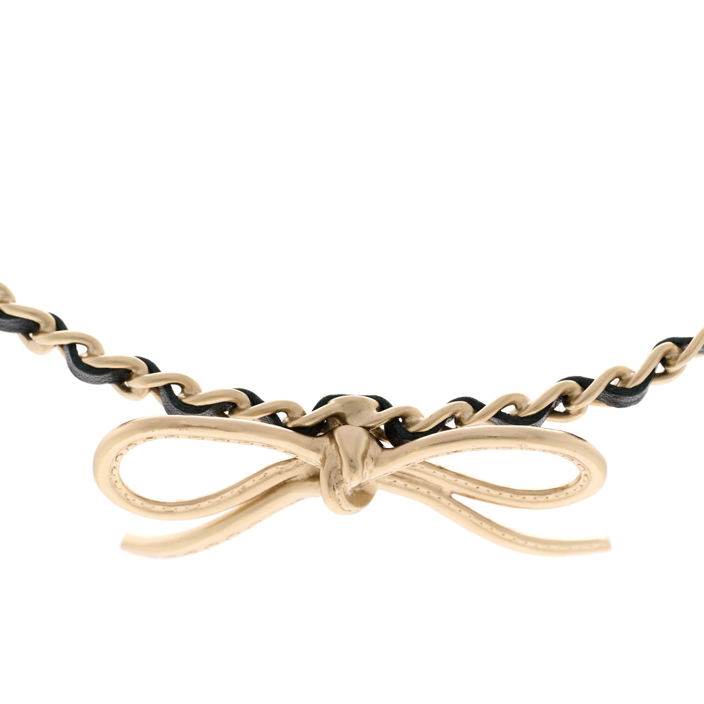 Calfskin Pearl Metal CC Bow Choker Necklace Gold White Black