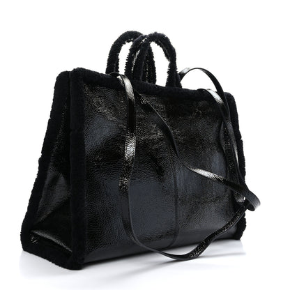 Telfar X UGG Crinkle Patent Shearling Large Shopping Bag Black 3 of 8