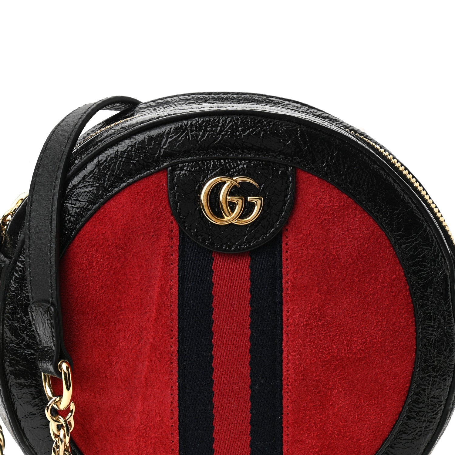 Gucci Suede Patent Web Mini Ophidia Round Shoulder Bag Hibiscus Red Black 8 of 10