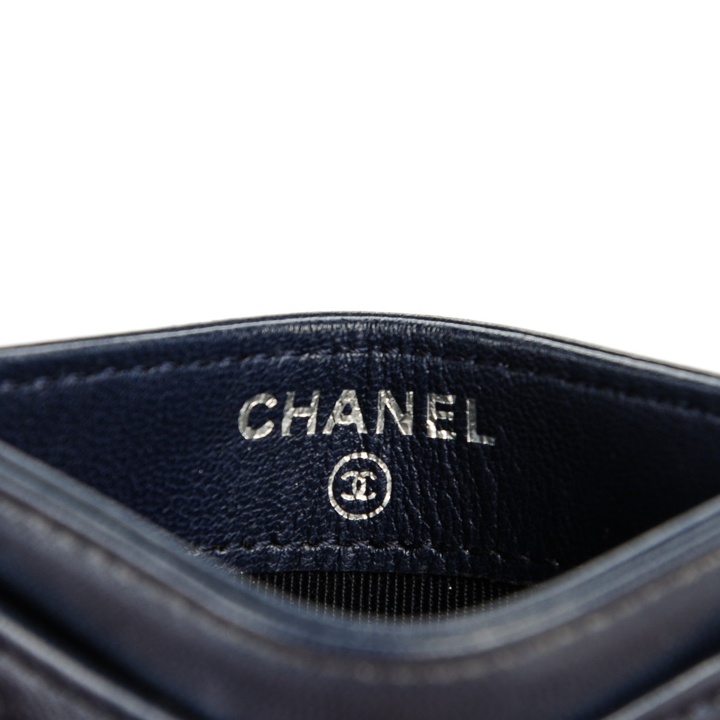 Lambskin Quilted Card Holder Navy Blue
